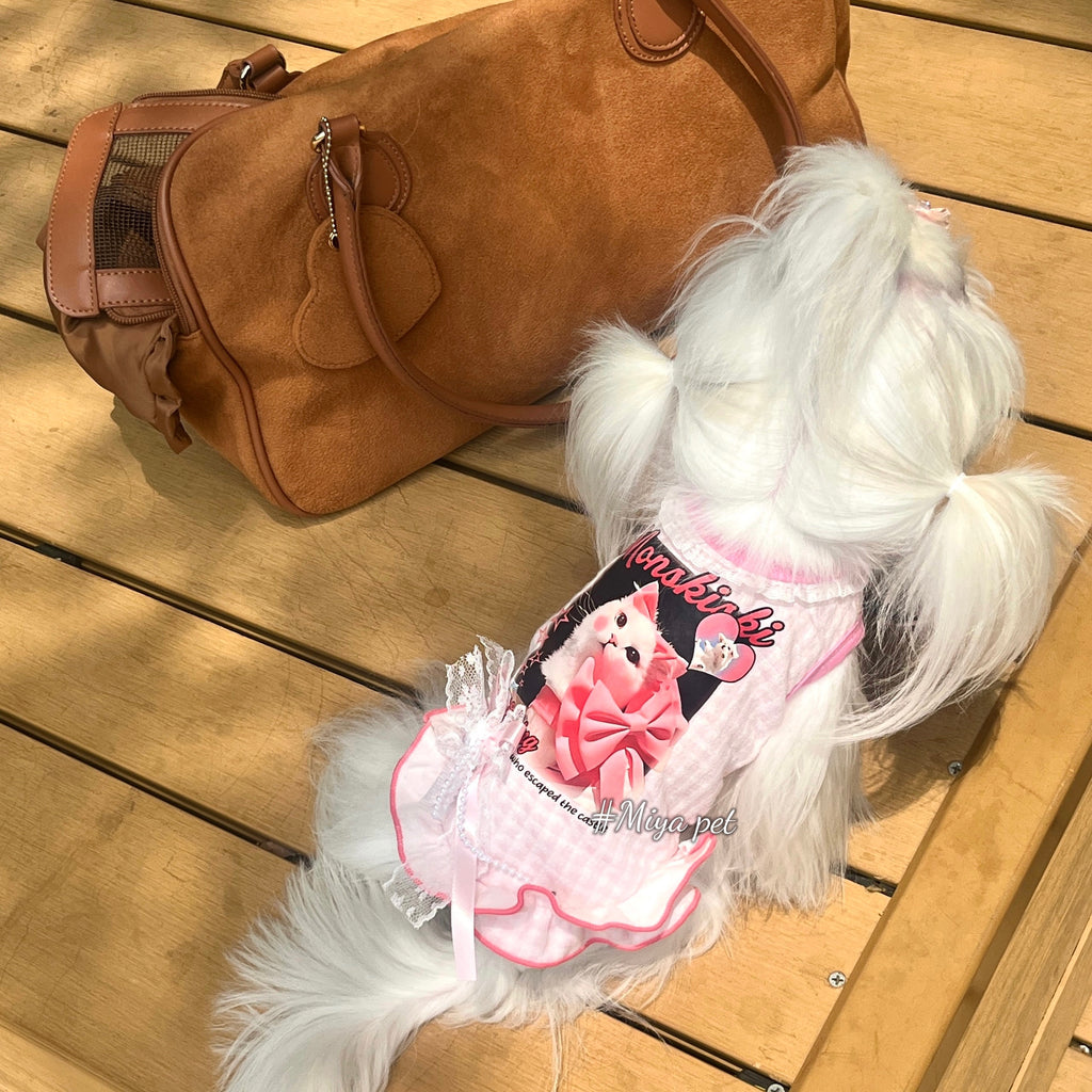 Pink Cat Print Cotton Pet Tank Top for Small Dogs & Cats Pet Top Miya