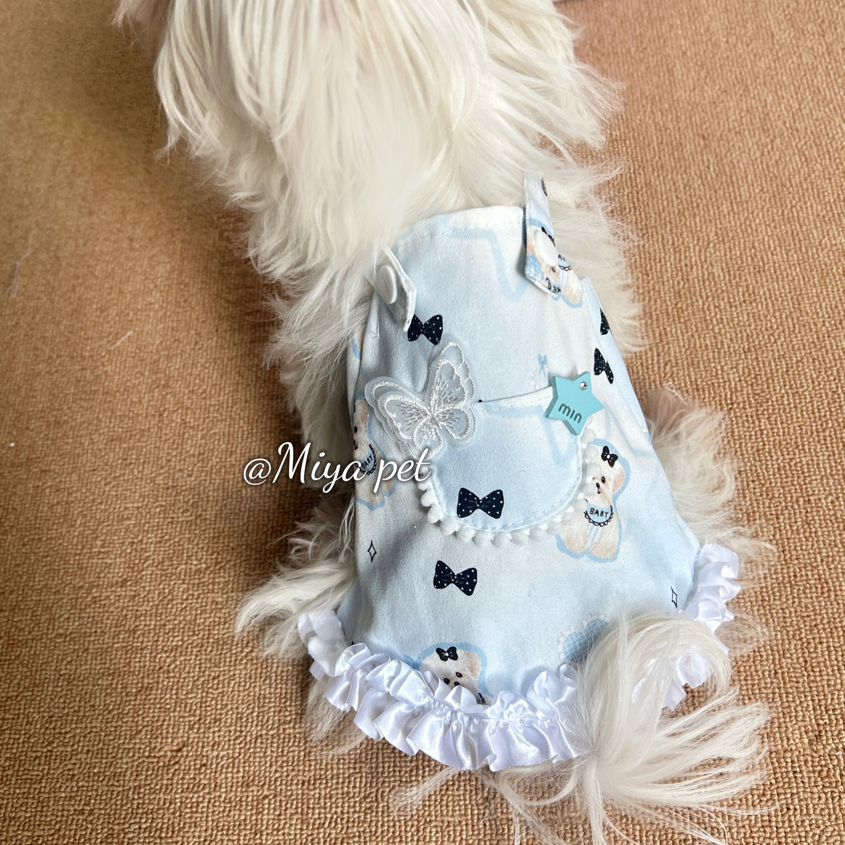 Bear Print Cotton Overall Pet Dress with Front Buttons for Small Dogs & Cats Pet Dress Miya