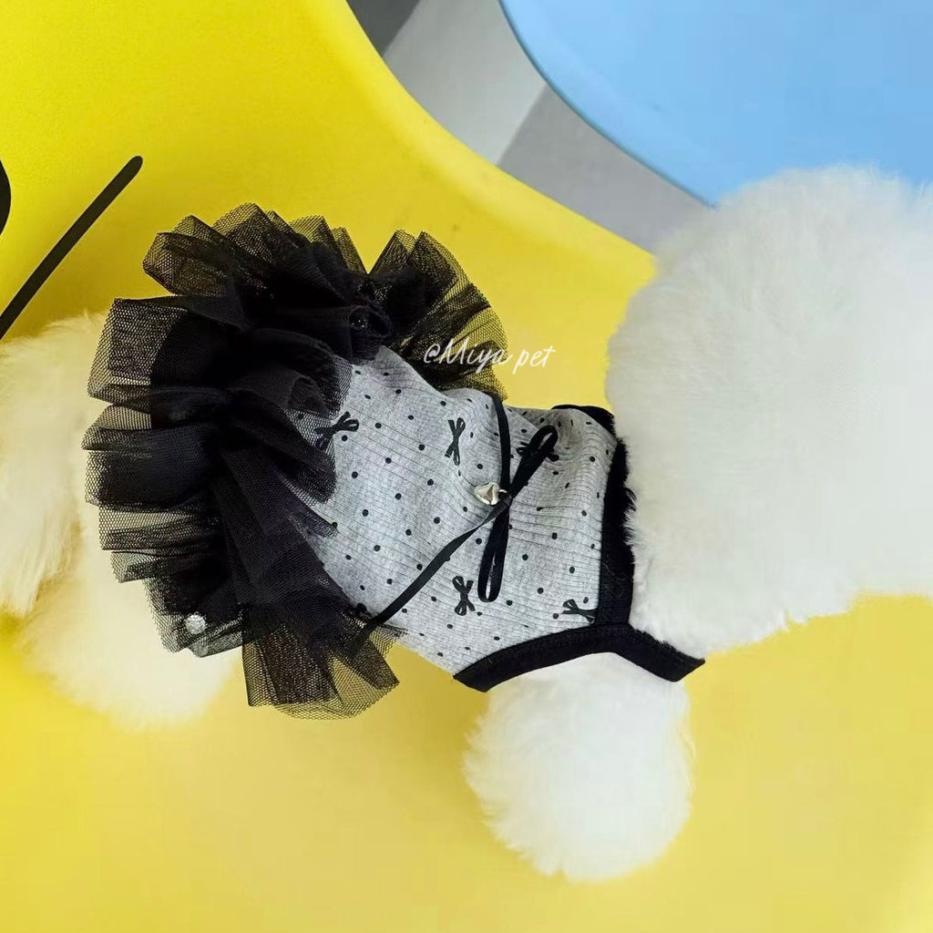 Black Tulle Tutu Pet Dress with Rhinestone Bow for Small Dogs & Cats Pet Dress Miya