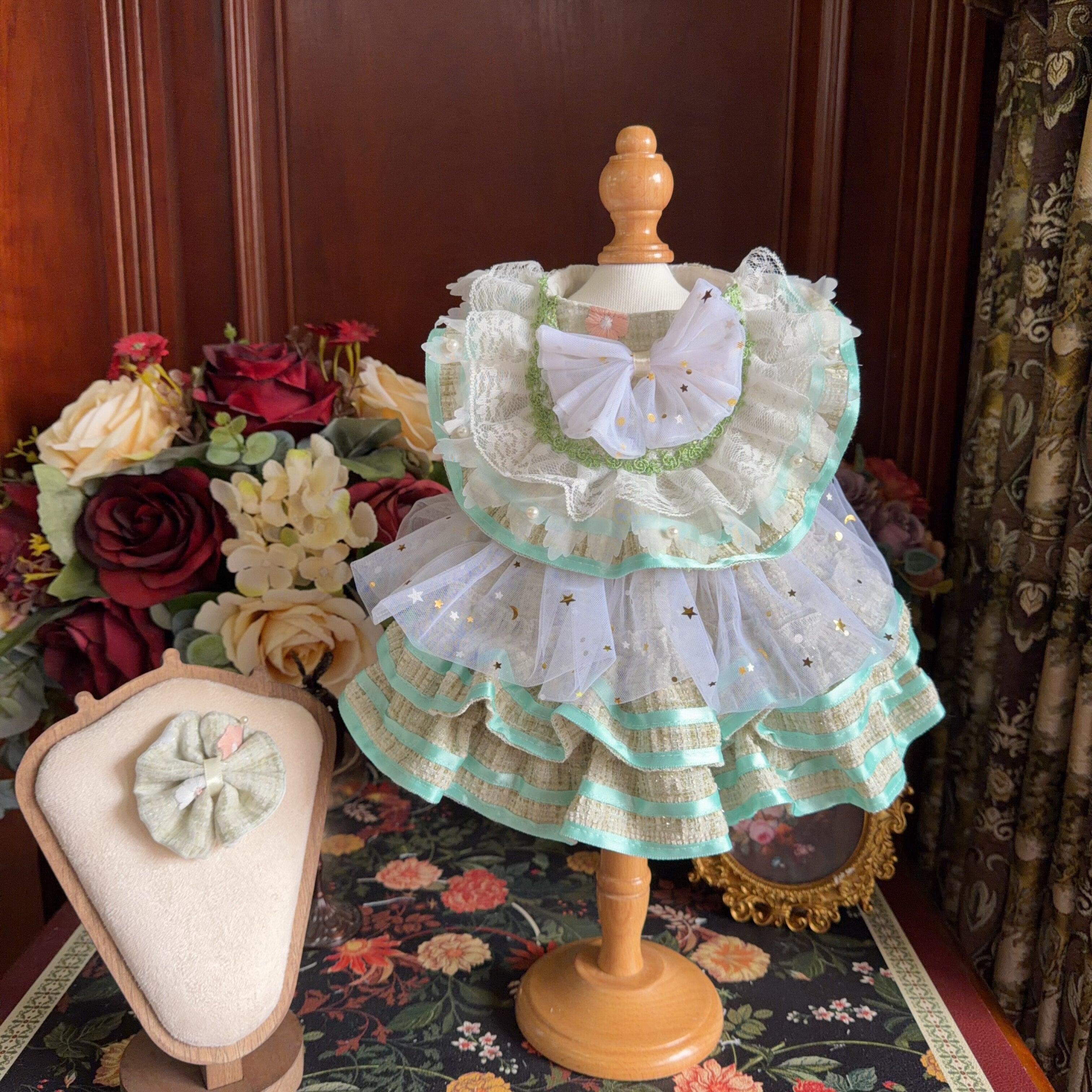 Amya - Mint Tweed Lolita Pet Dress Pet Dress Amya