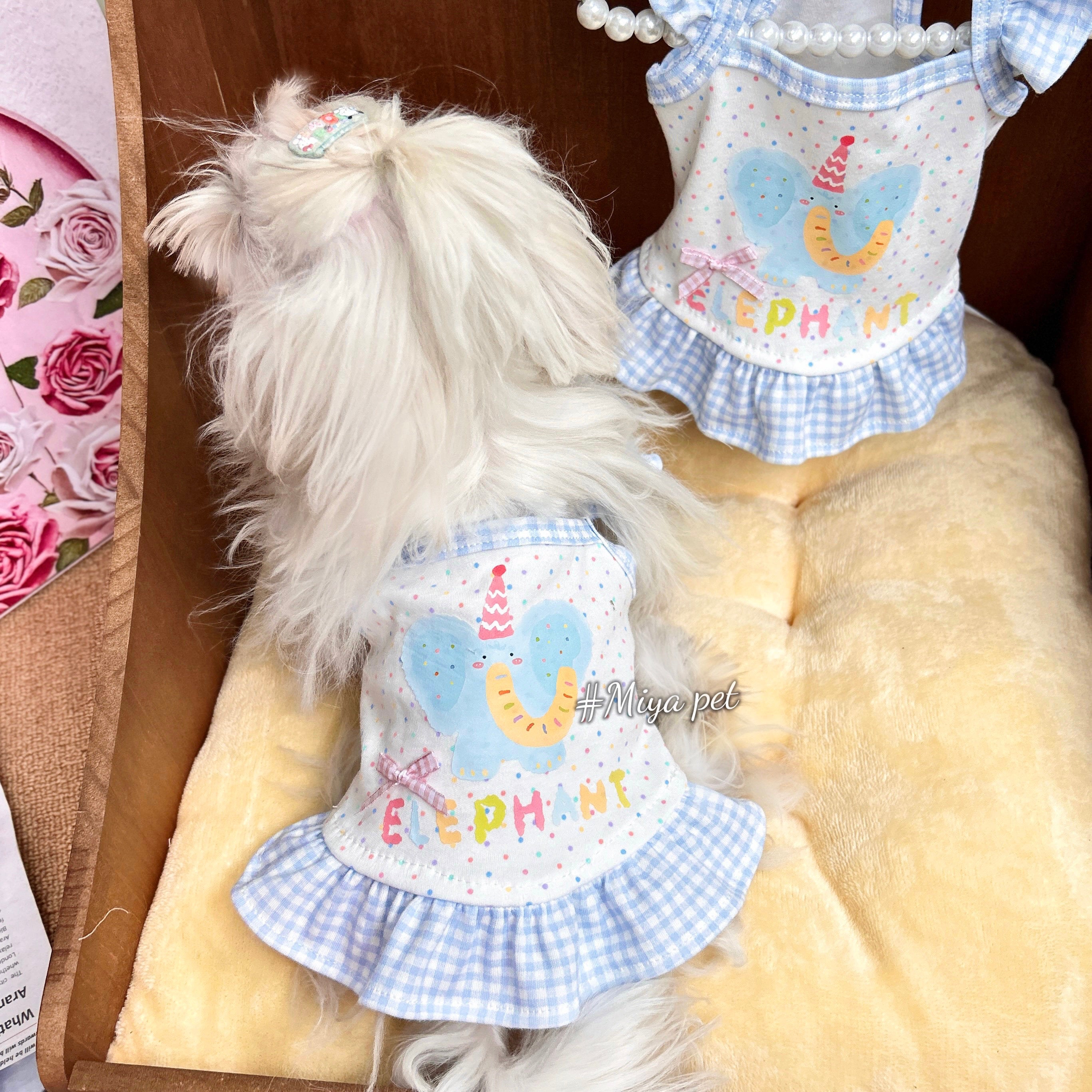 Elephant Print Flutter Sleeve Cotton Pet Dress for Small Dogs & Cats Pet Dress Miya