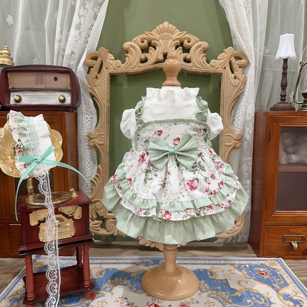 Amya - Mint Floral Lolita Pet Dress Pet Dress Amya