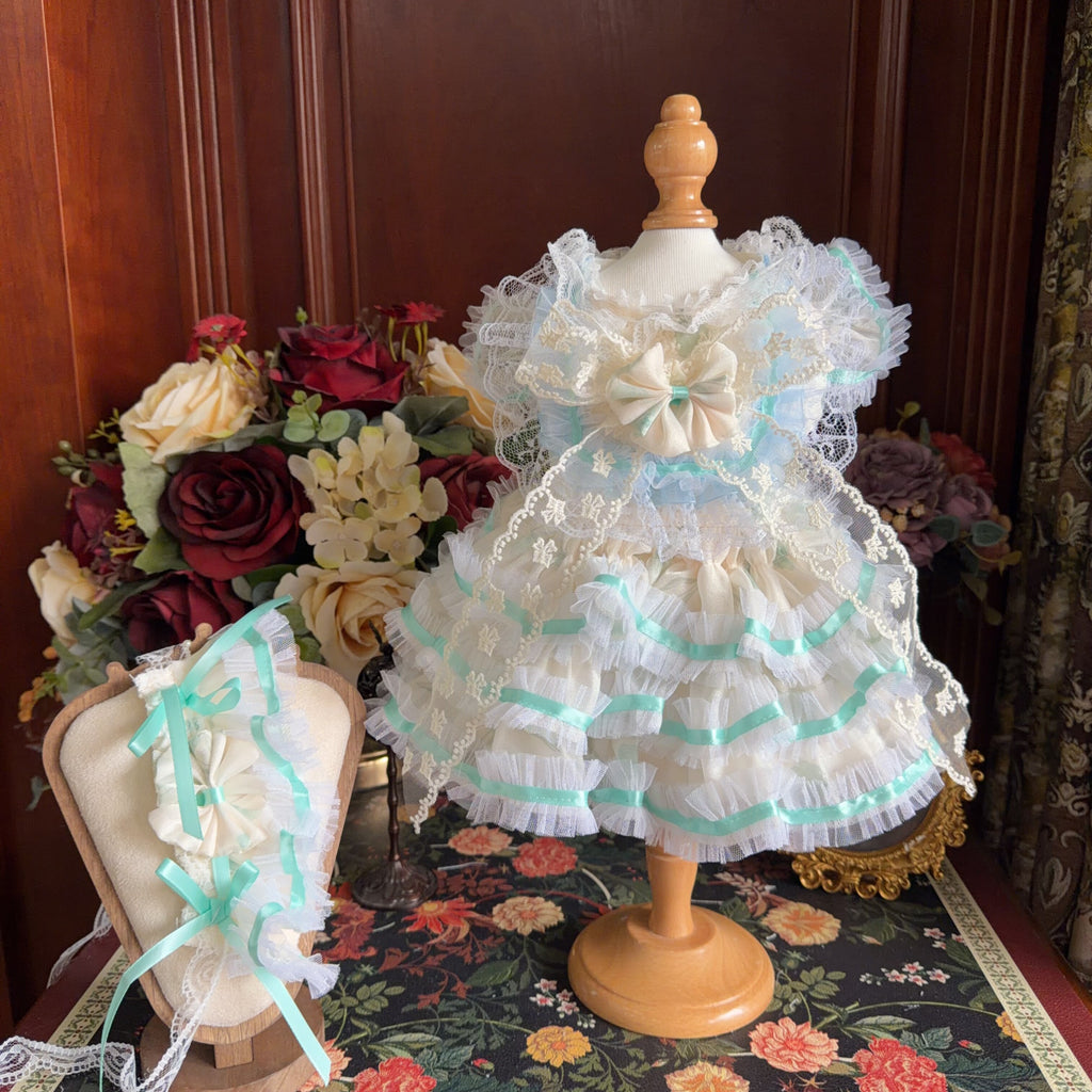 Amya - Cream Mint Bow Lolita Pet Dress Pet Dress Amya