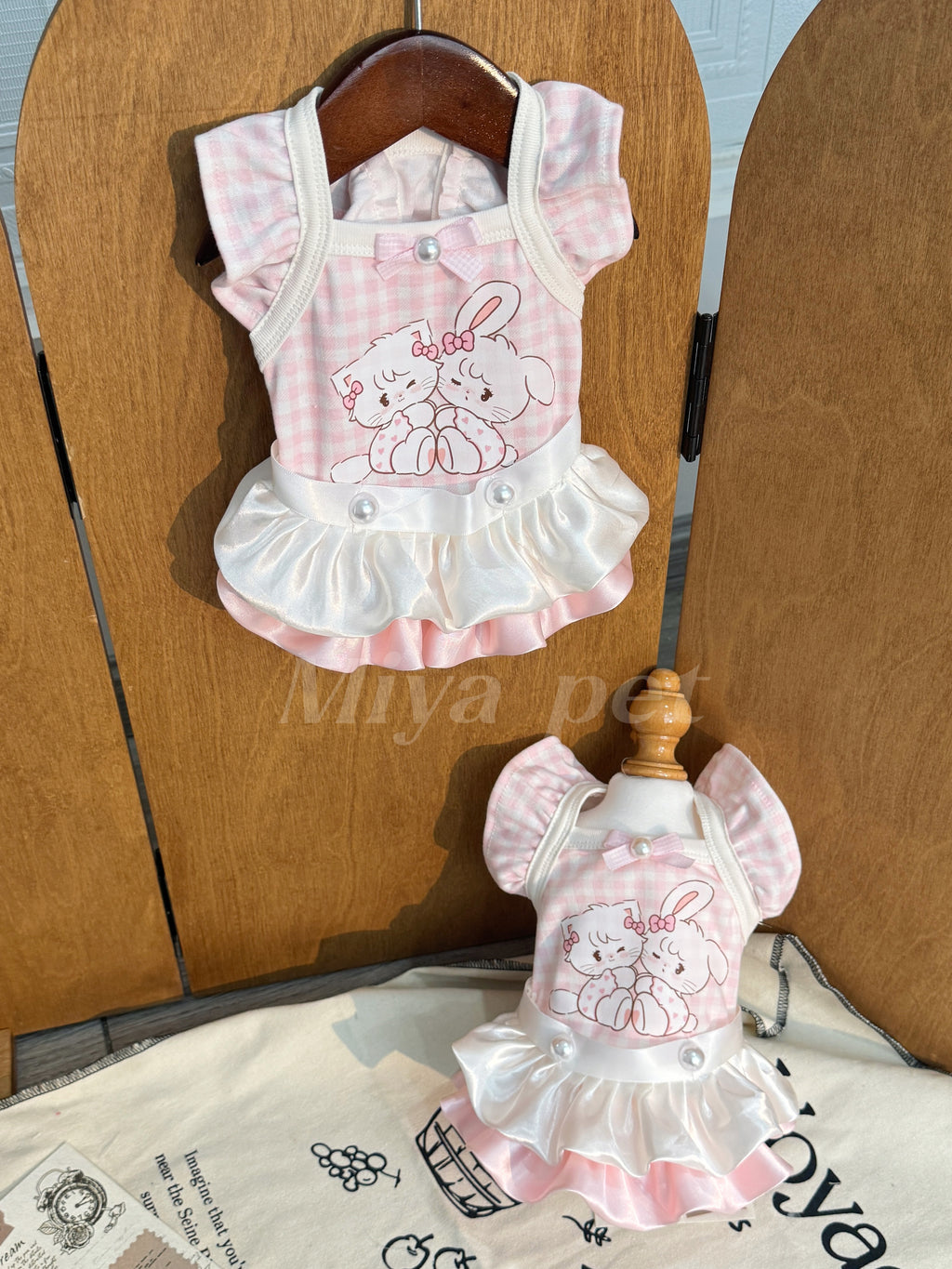 Pink Gingham Bunny Print Pet Dress Pet Dress Miya