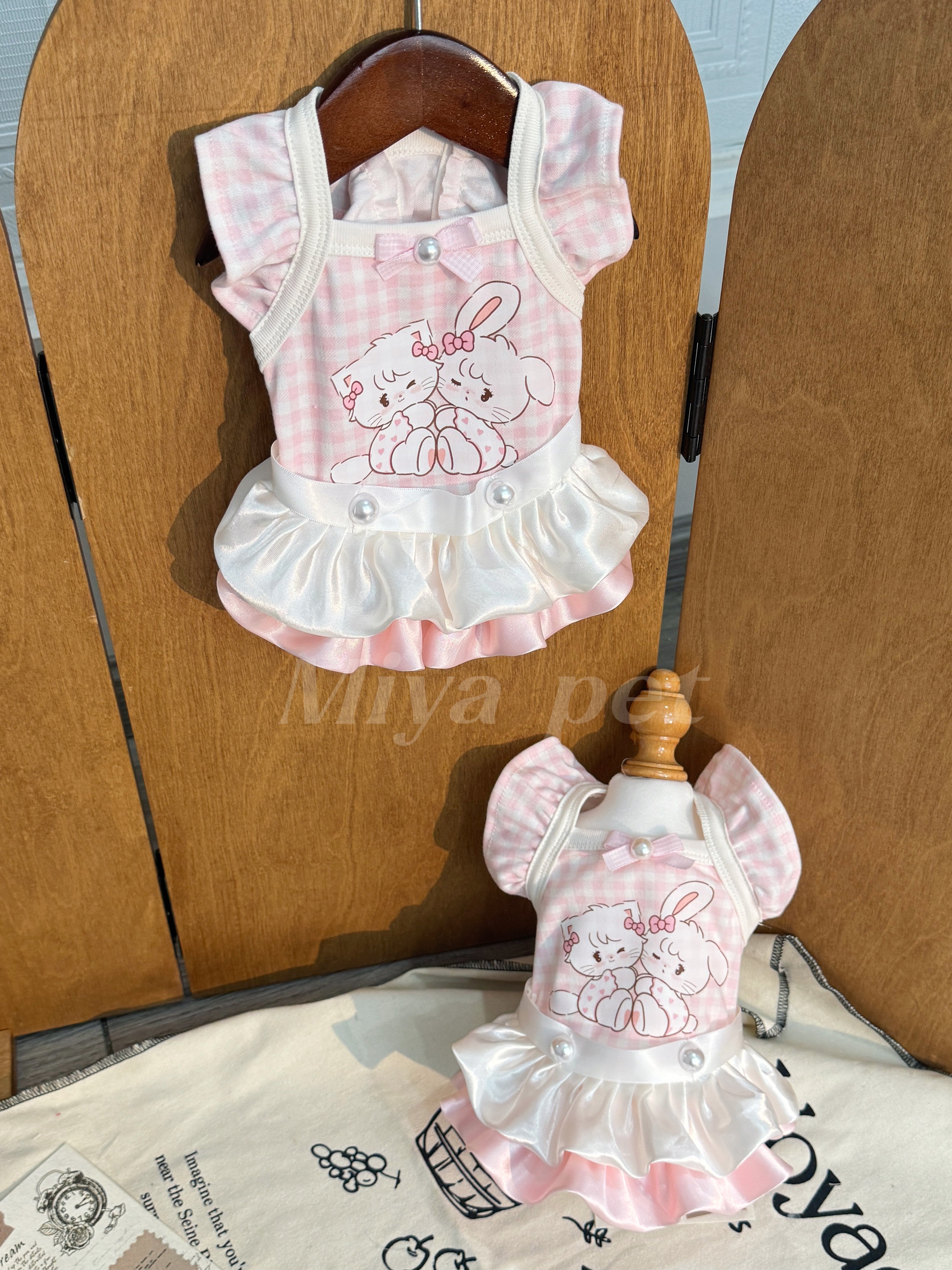 Pink Gingham Bunny Print Pet Dress Pet Dress Miya