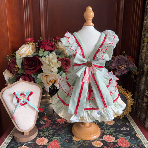 Amya - Mint Red Trim Lolita Pet Dress Pet Dress Amya