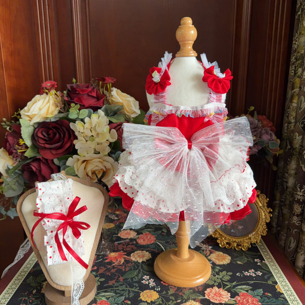 Amya - Red Polka Dot Lolita Pet Dress Pet Dress Amya