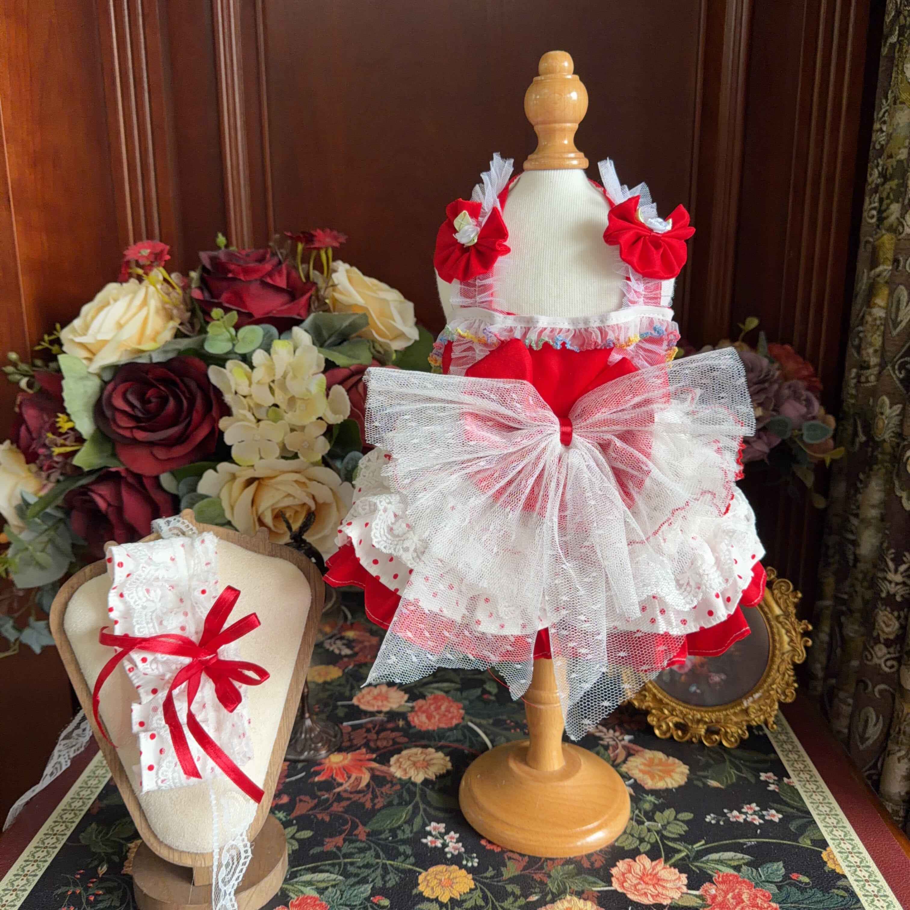 Amya - Red Polka Dot Lolita Pet Dress Pet Dress Amya