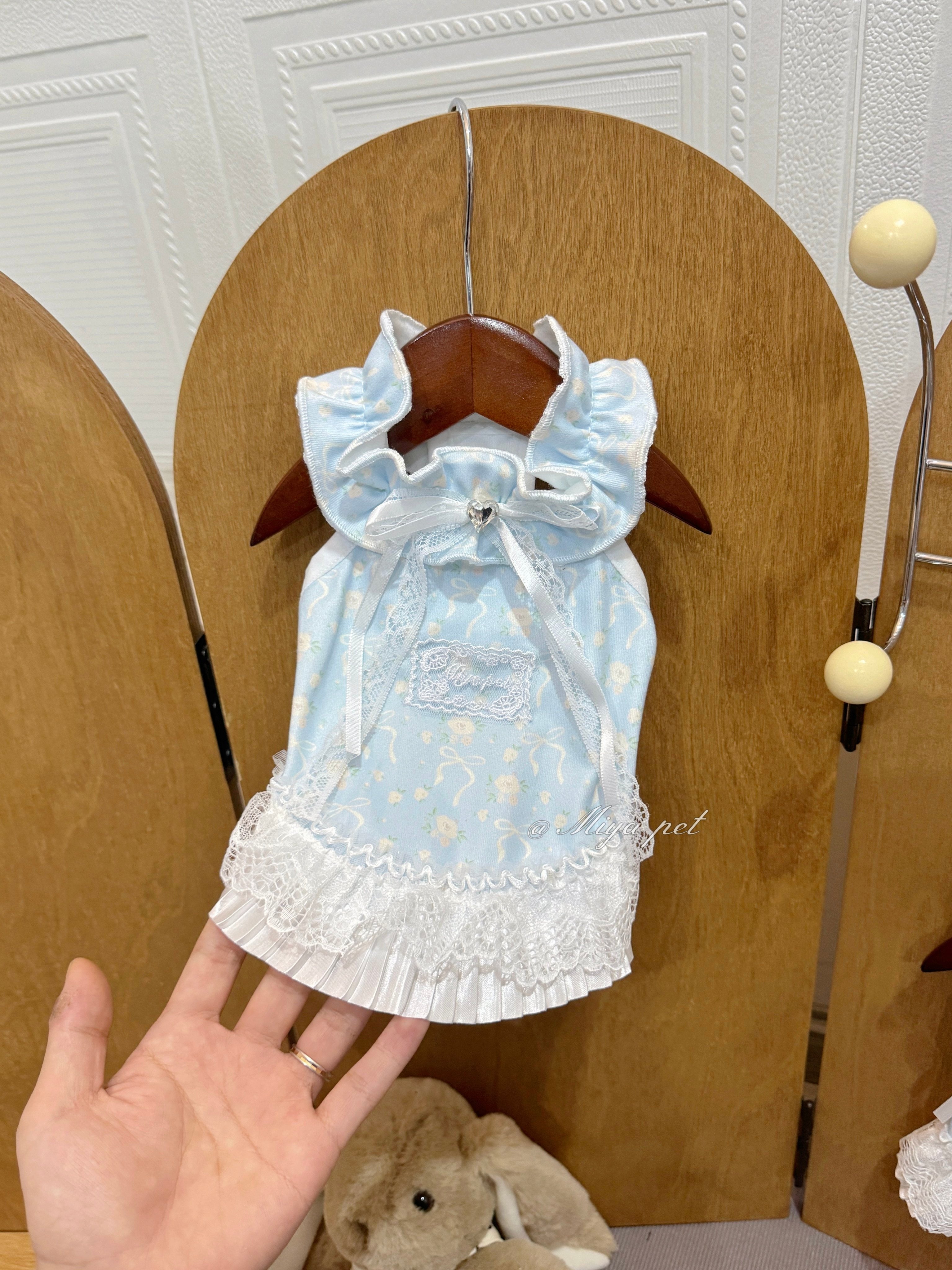 Milk Blue Floral Bow Halter Pet Dress Pet Dress Miya
