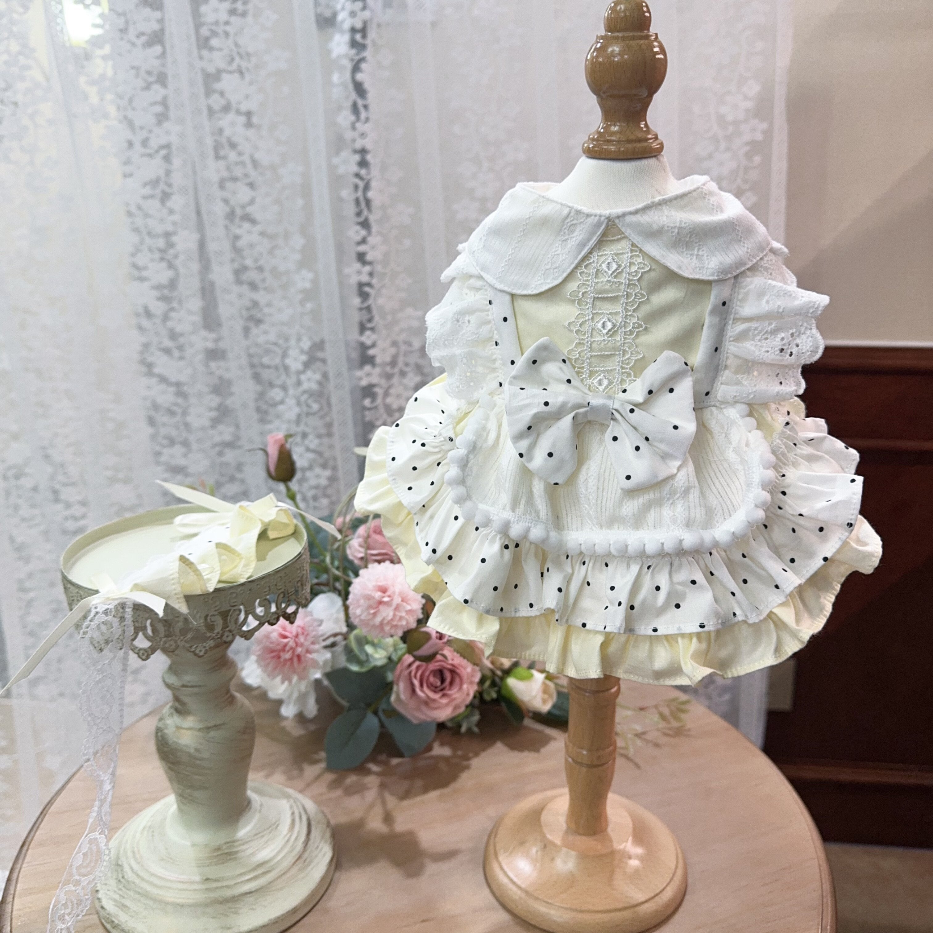 Amya - Cream Polka Dot Peter Pan Lolita Pet Dress Pet Dress Amya