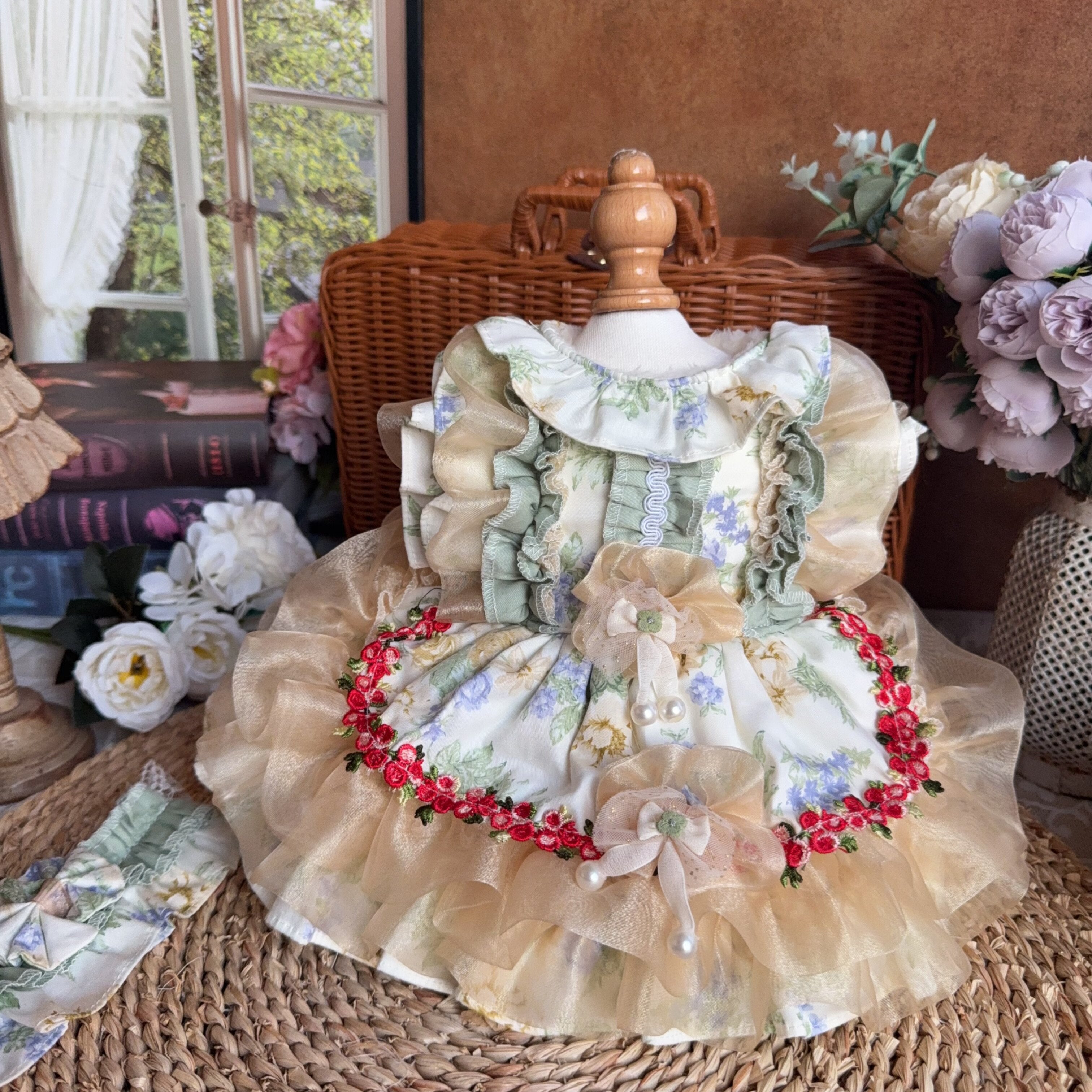Amya - Warm Fleece Floral Lolita Pet Dress Pet Dress Amya