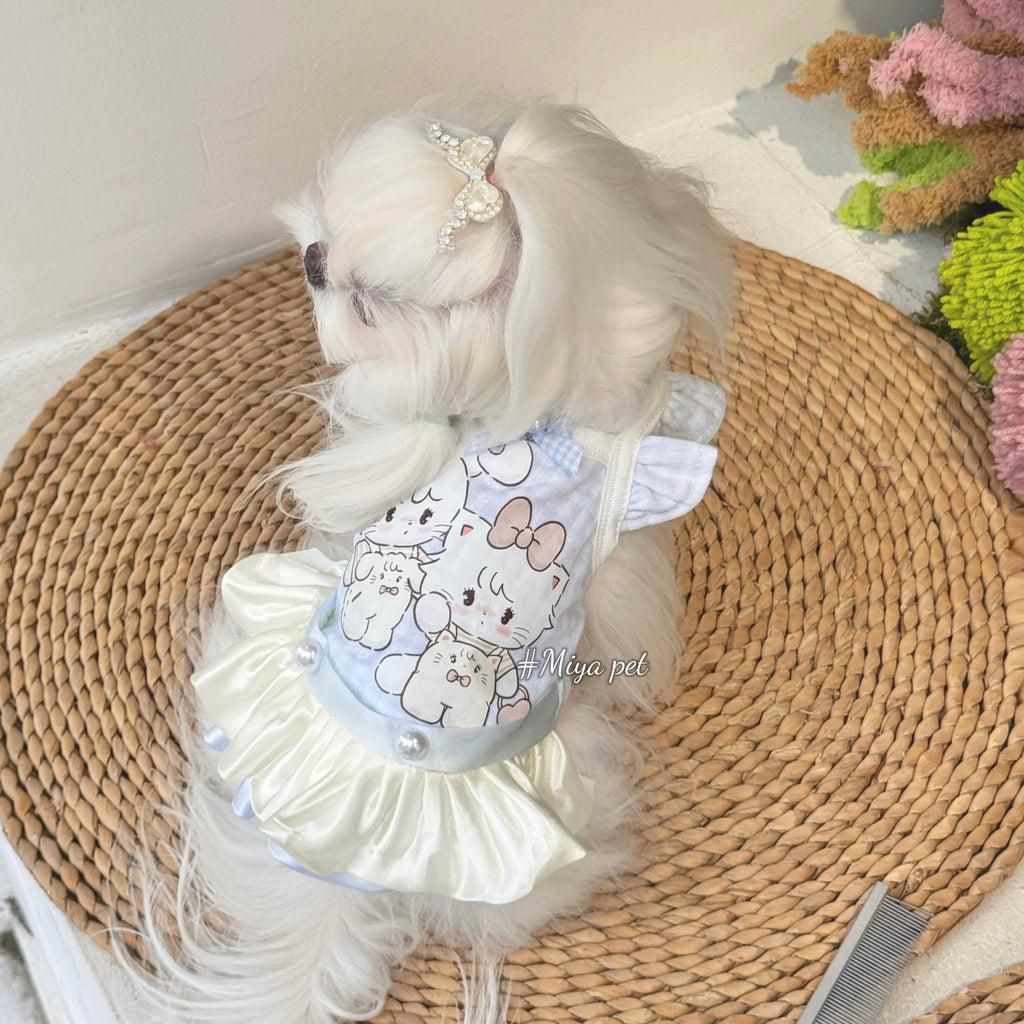 Cartoon Print Camisole Pet Dress Milk Blue Pet Dress Miya
