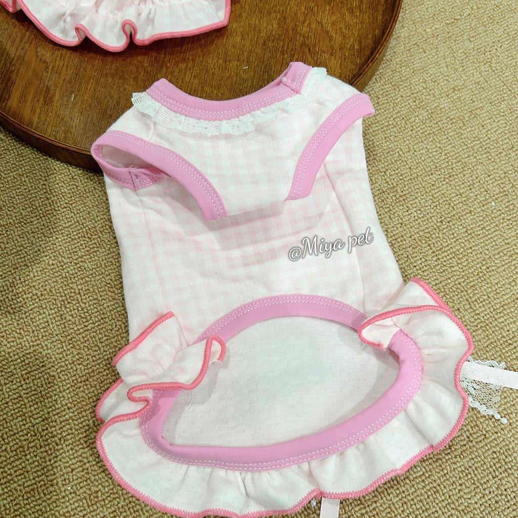 Pink Cat Print Cotton Pet Tank Top for Small Dogs & Cats Pet Top Miya