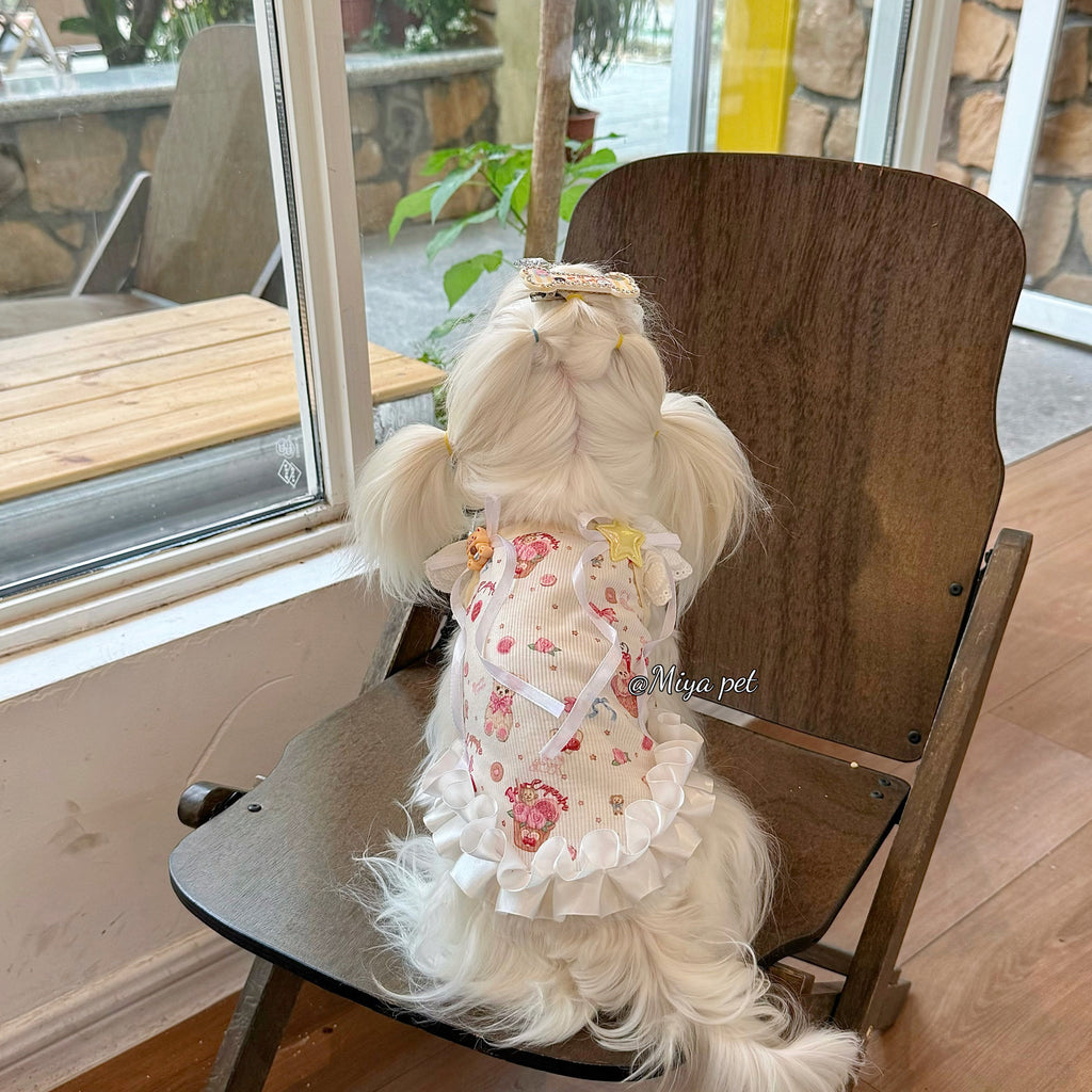 Cupcake Bear Print Lace Strap Pet Dress for Small Dogs & Cats Pet Dress Miya