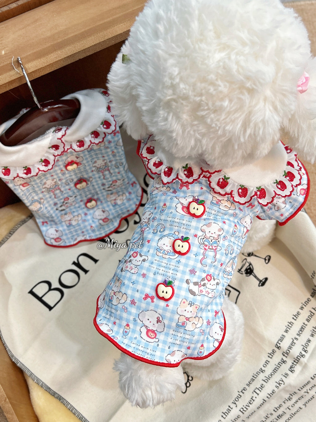 Blue Gingham Apple Pet Top for Small Dogs & Cats Pet Top Miya