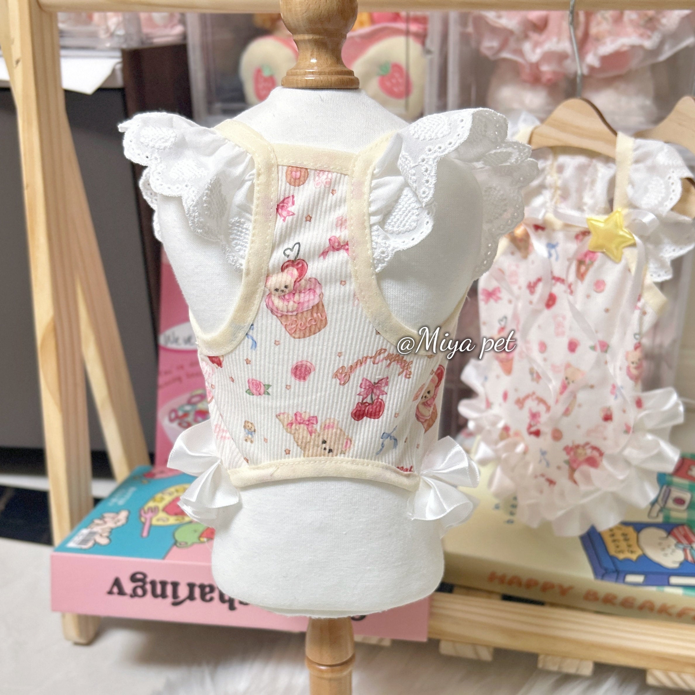 Cupcake Bear Print Lace Strap Pet Dress for Small Dogs & Cats Pet Dress Miya