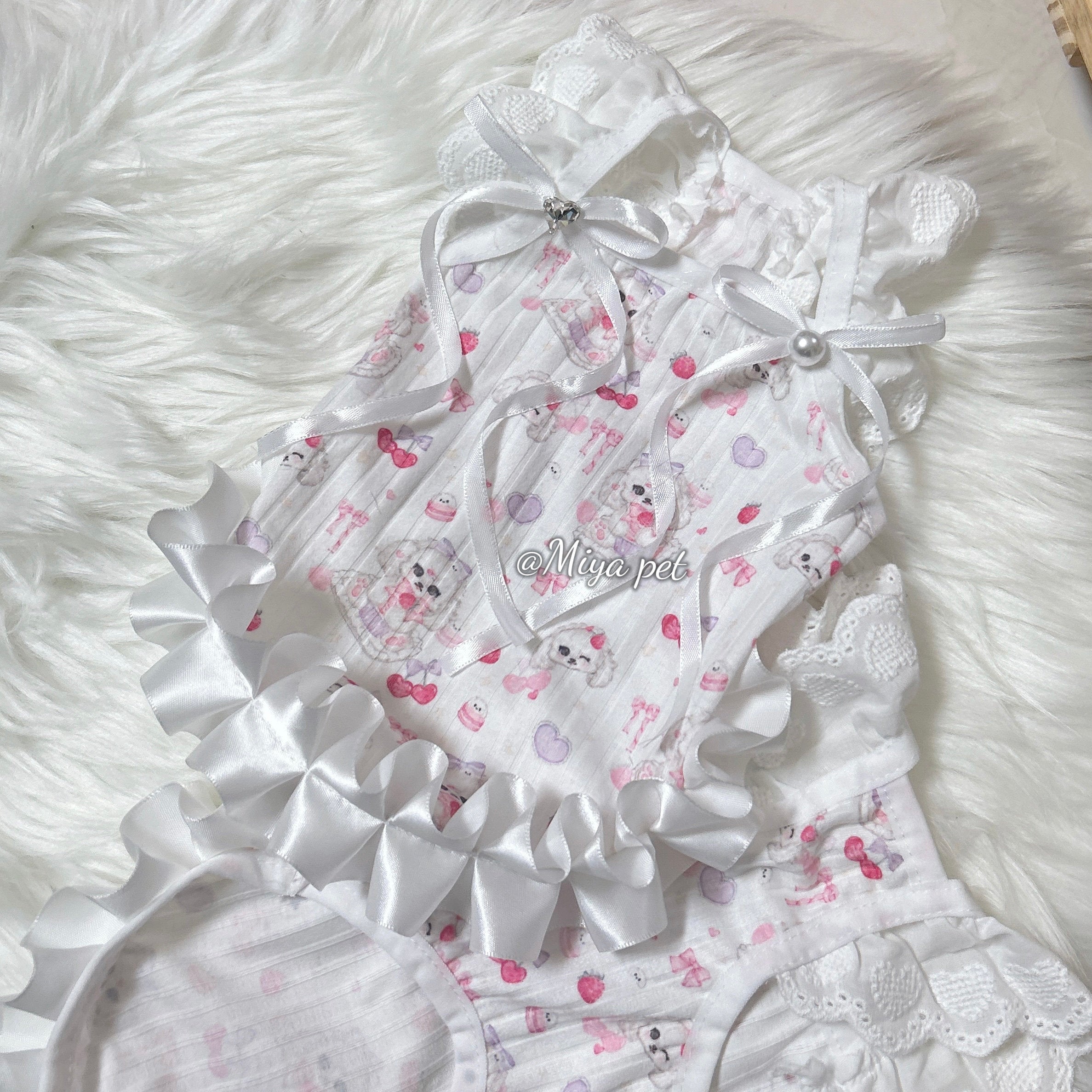 Puppy Print Lace Ribbon Camisole Pet Dress for Small Dogs & Cats Pet Dress Miya