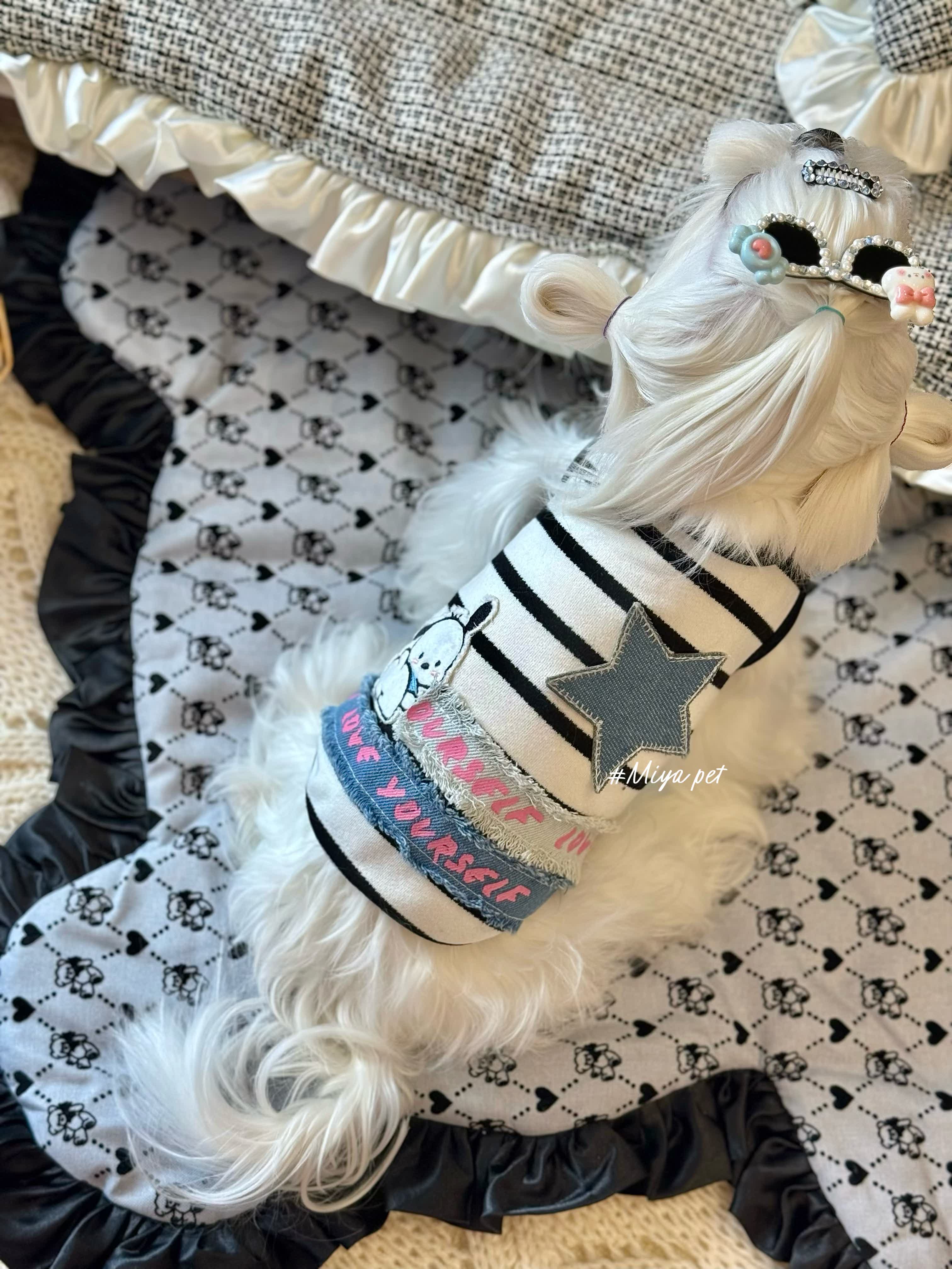 Striped Denim Patch Pet Tank Top for Small Dogs & Cats Pet Top Miya