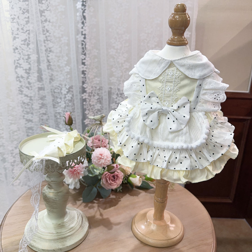 Amya - Cream Polka Dot Peter Pan Lolita Pet Dress Pet Dress Amya
