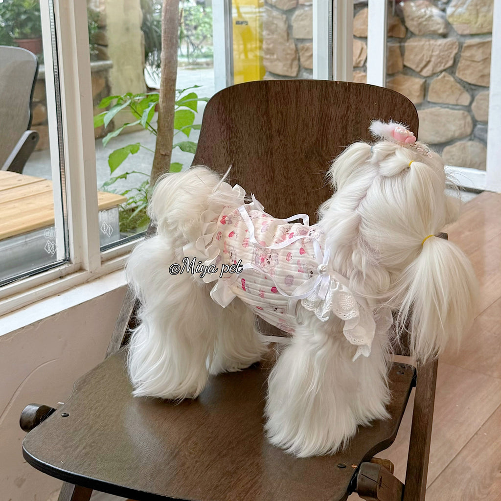 Puppy Print Lace Ribbon Camisole Pet Dress for Small Dogs & Cats Pet Dress Miya