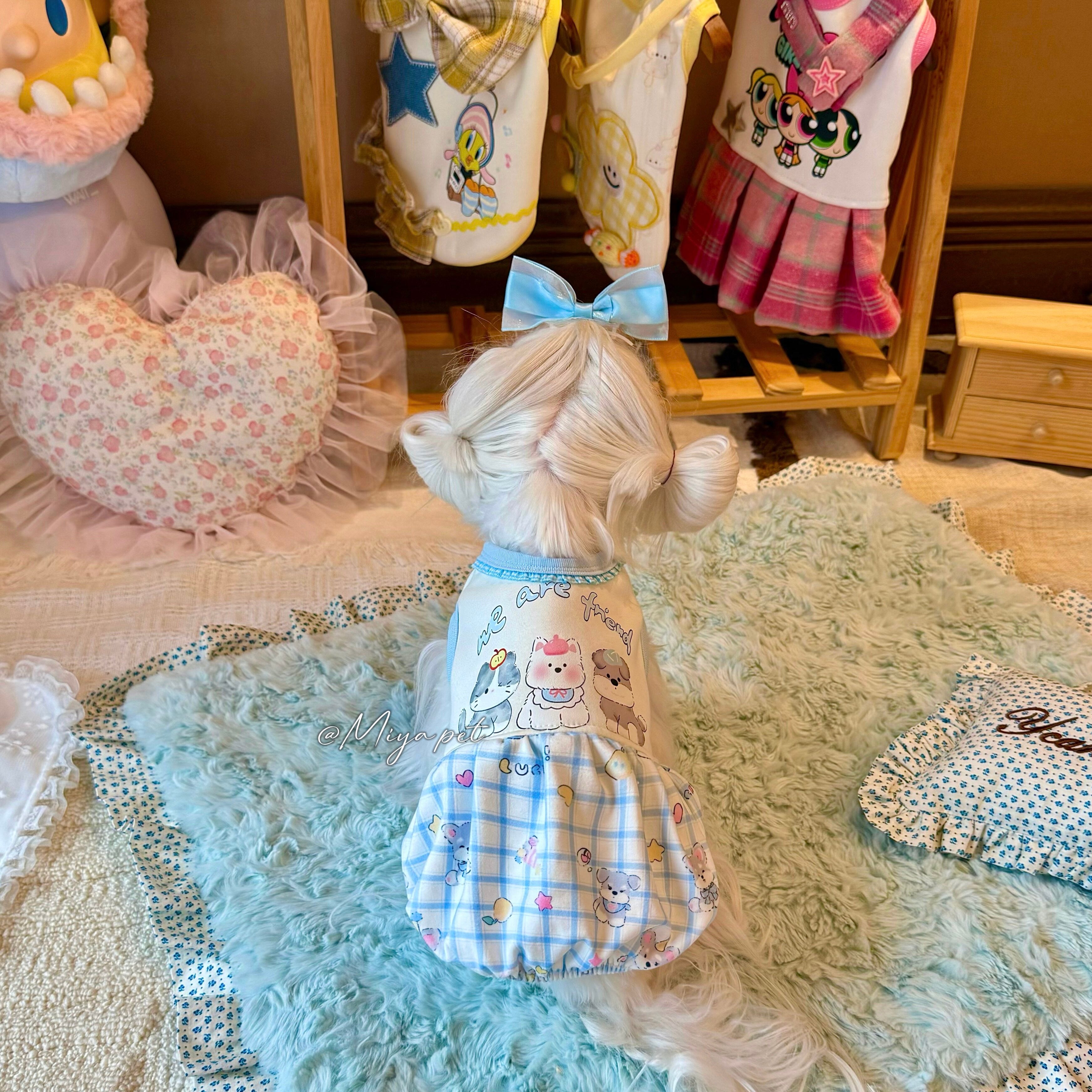 Fleece Lined Gingham Doll Pet Dress for Small Dogs & Cats Pet Dress Miya