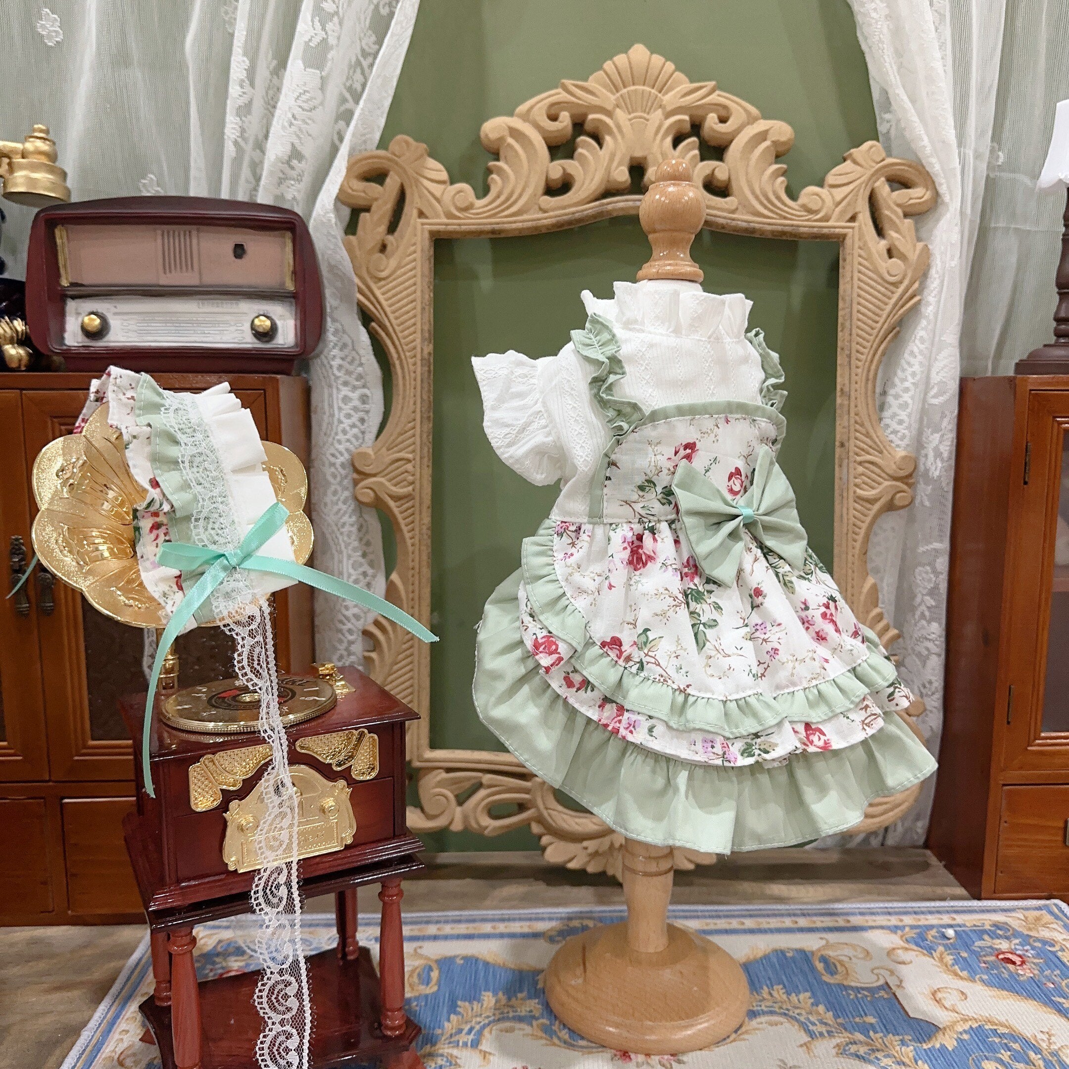 Amya - Mint Floral Lolita Pet Dress Pet Dress Amya