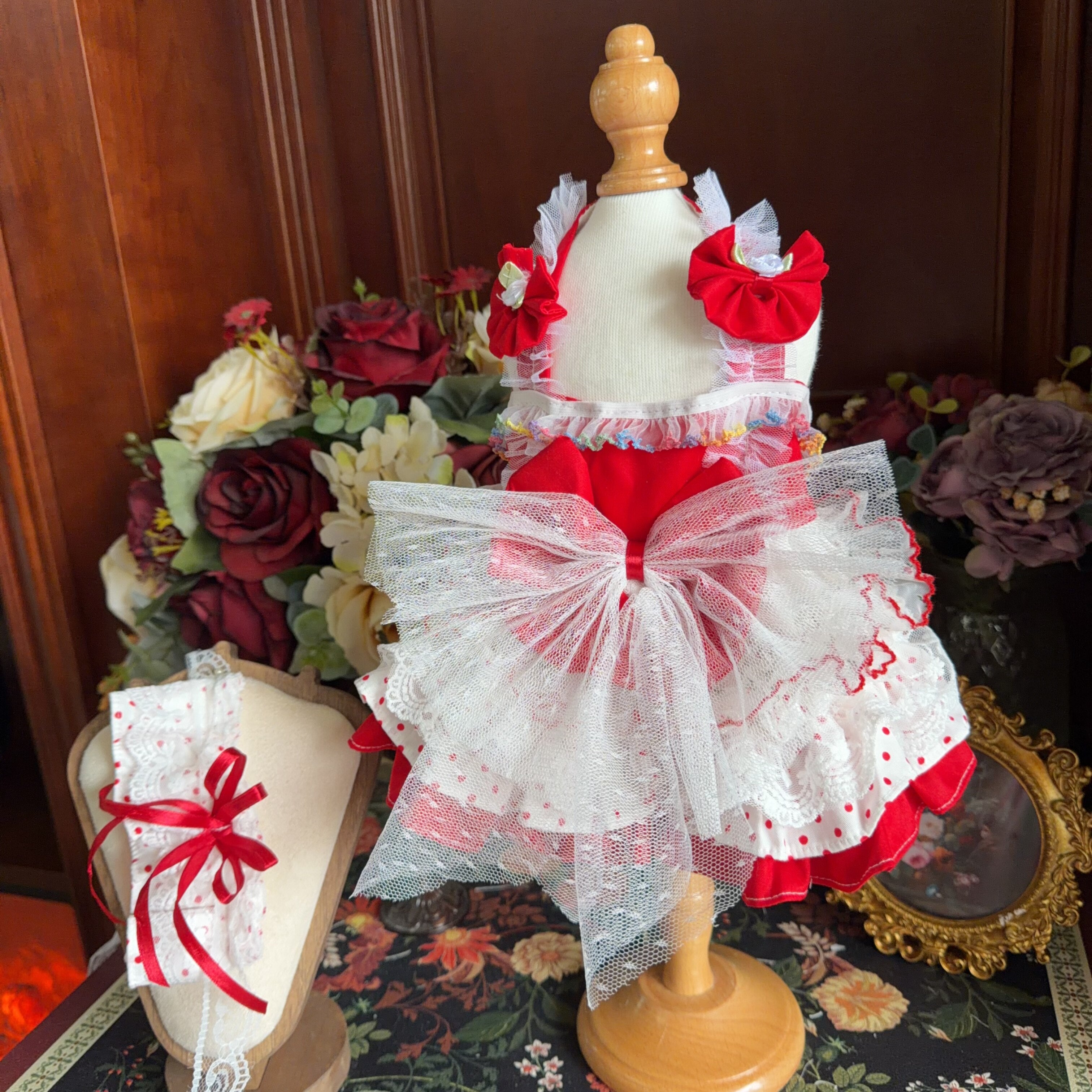 Amya - Red Polka Dot Lolita Pet Dress Pet Dress Amya