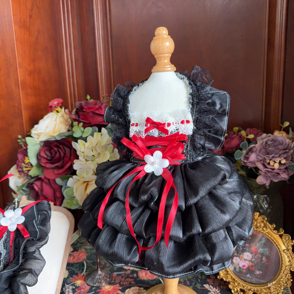 Amya - Red Ribbon Gothic Pet Dress Pet Dress Amya