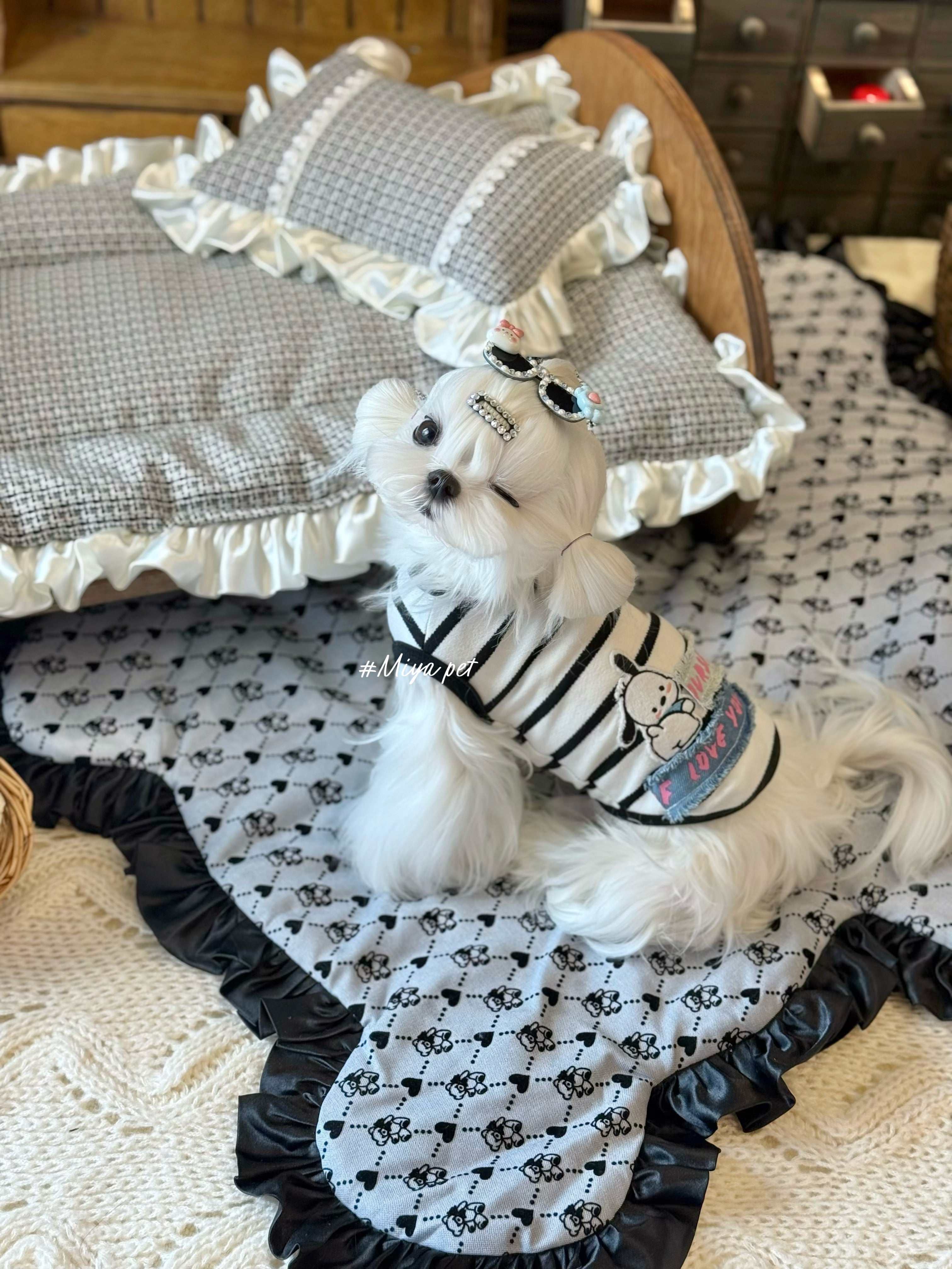 Striped Denim Patch Pet Tank Top for Small Dogs & Cats Pet Top Miya