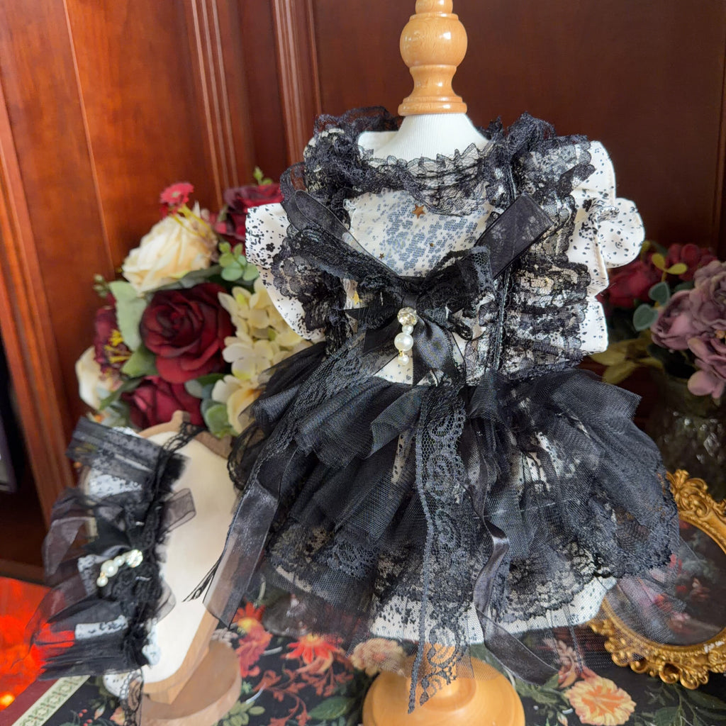 Amya - Noir Lace Gothic Pet Dress Pet Dress Amya