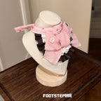 FOOTSTEP - Pink Coffee Big Grid Gauze Bow Pet Bib Pet Bibs FOOTSTEP