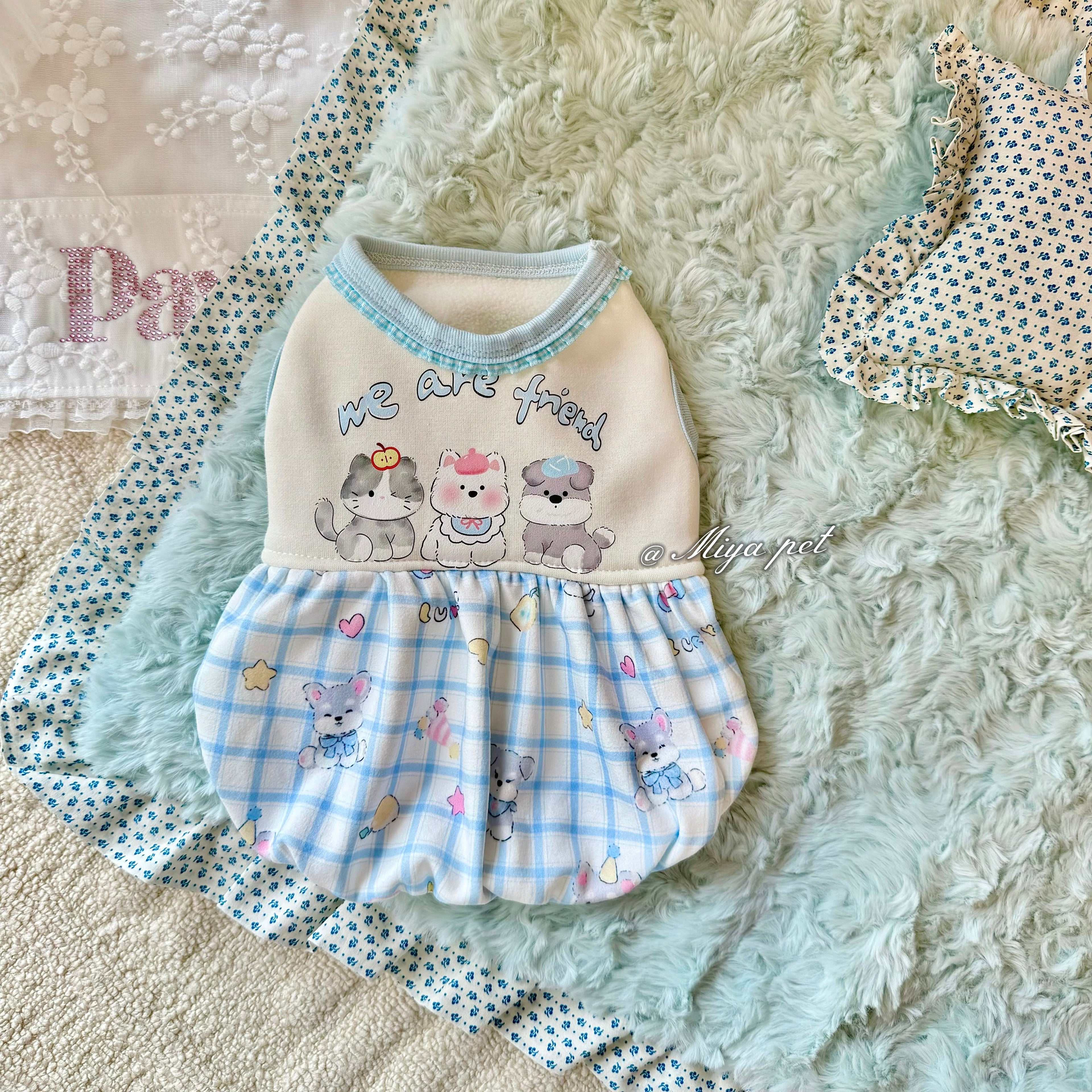 Fleece Lined Gingham Doll Pet Dress for Small Dogs & Cats Pet Dress Miya