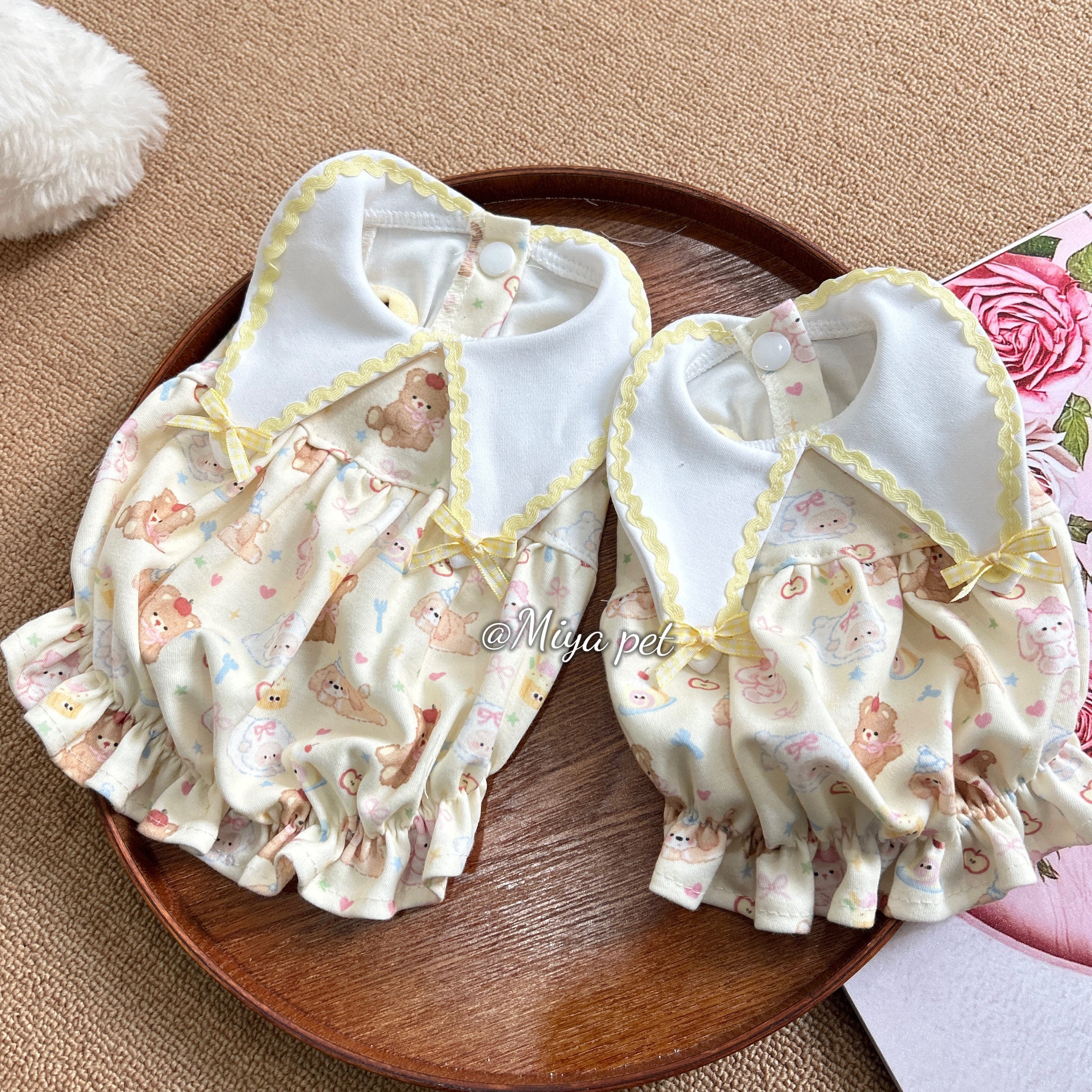 Bear Print Triangle Collar Bubble Pet Dress for Small Dogs & Cats Pet Dress Miya