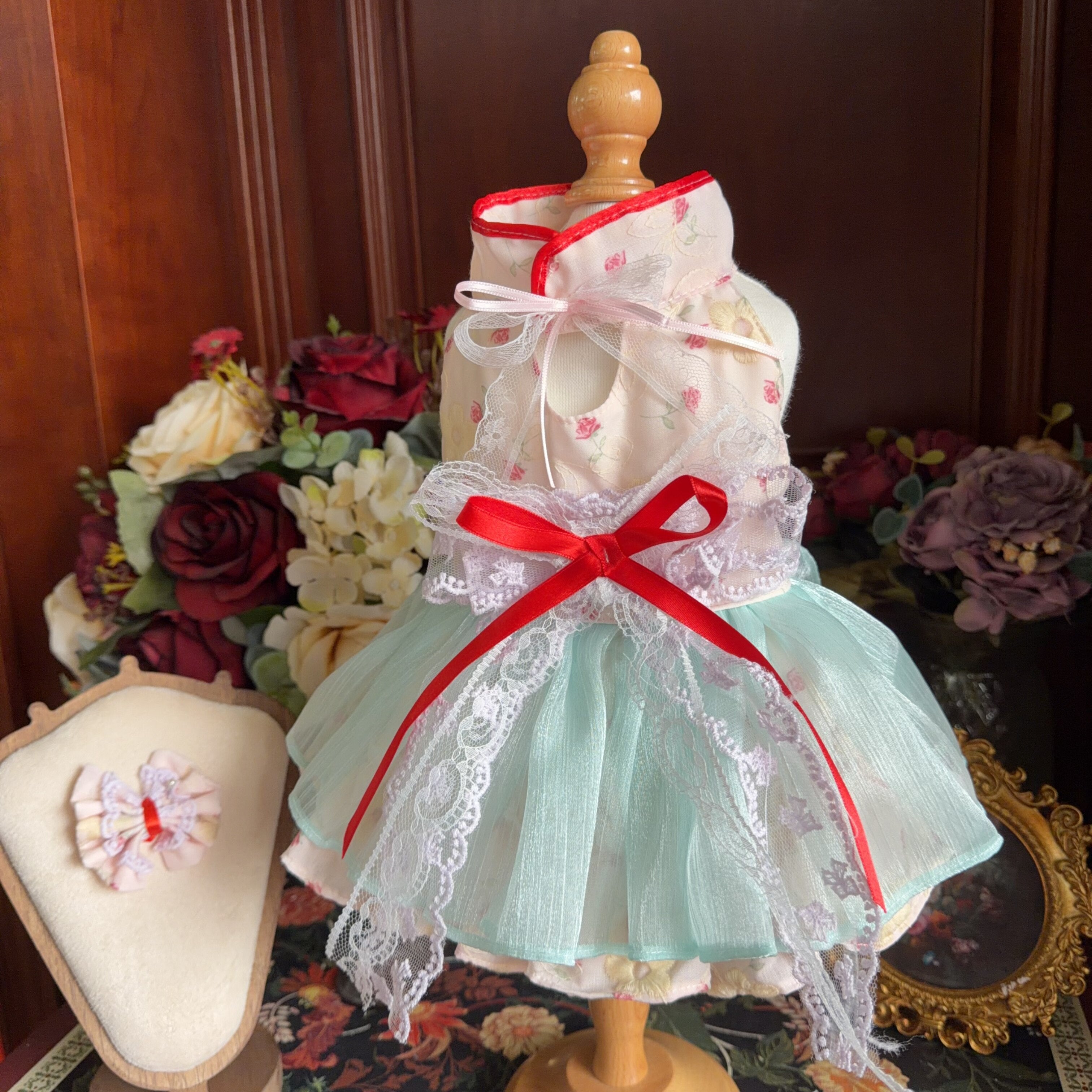 Amya - Mint Bow Lolita Pet Dress Pet Dress Amya