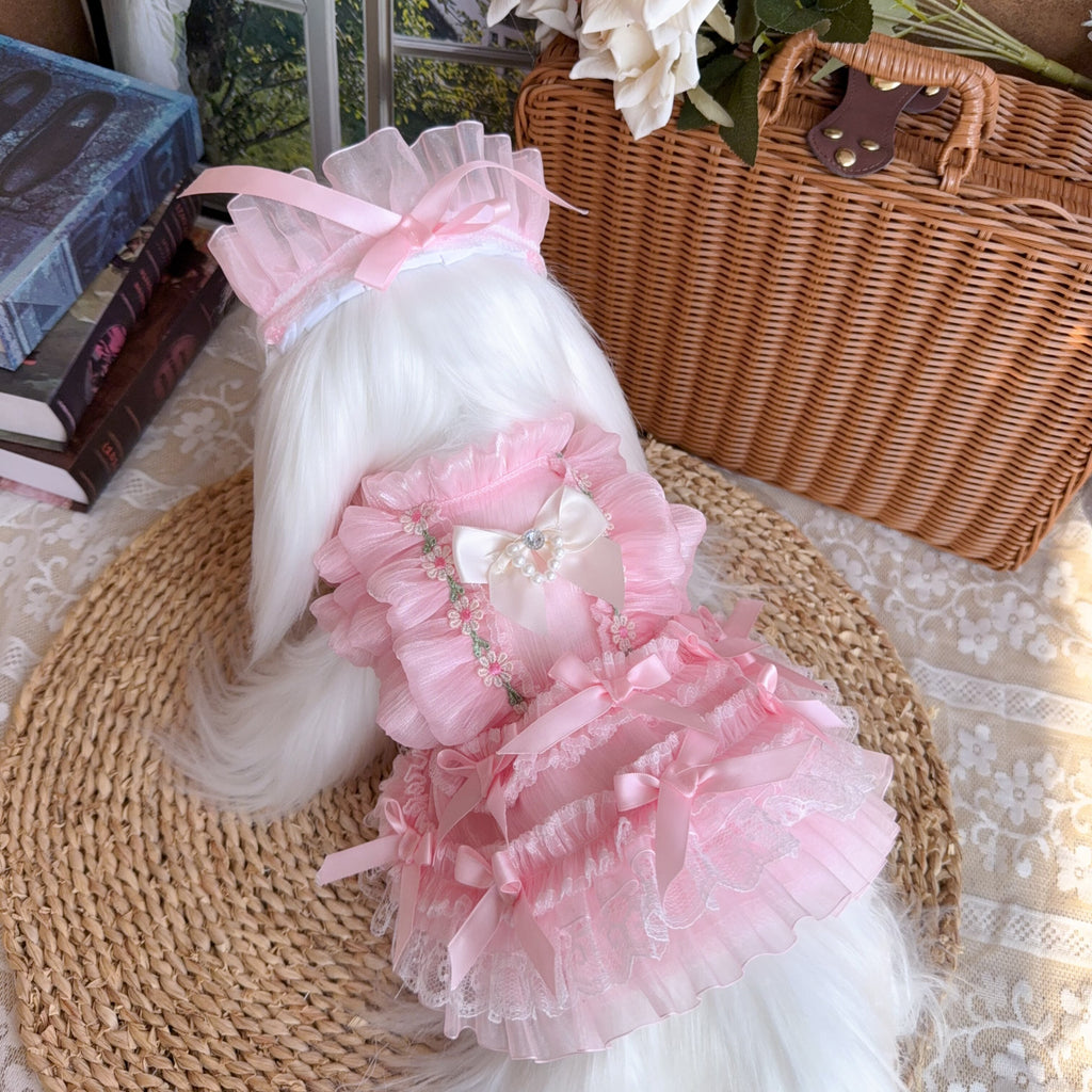 Amya - Pink Satin Bow Lolita Pet Dress Pet Dress Amya