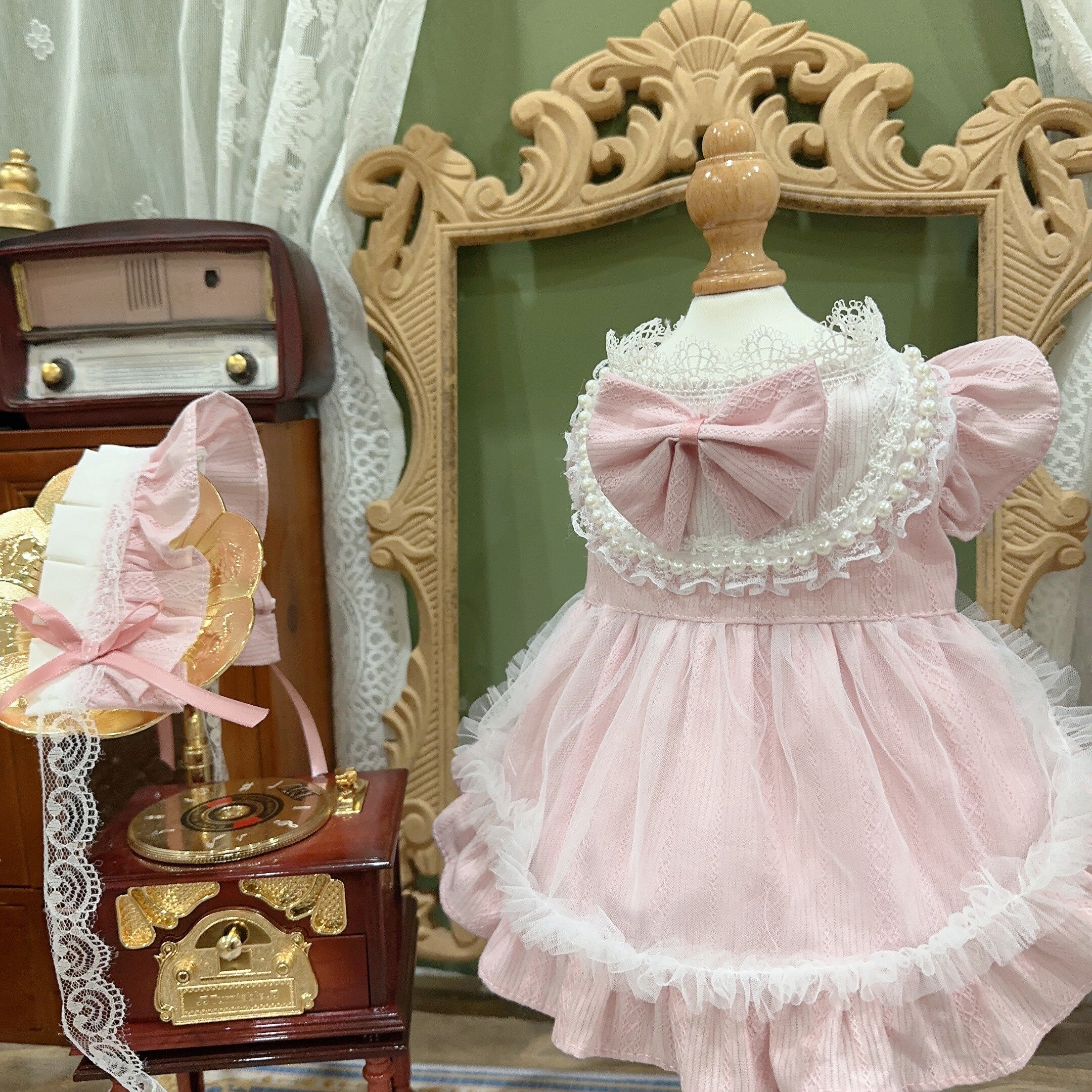 Amya - Pink Lace Bow Lolita Pet Dress Pet Dress Amya