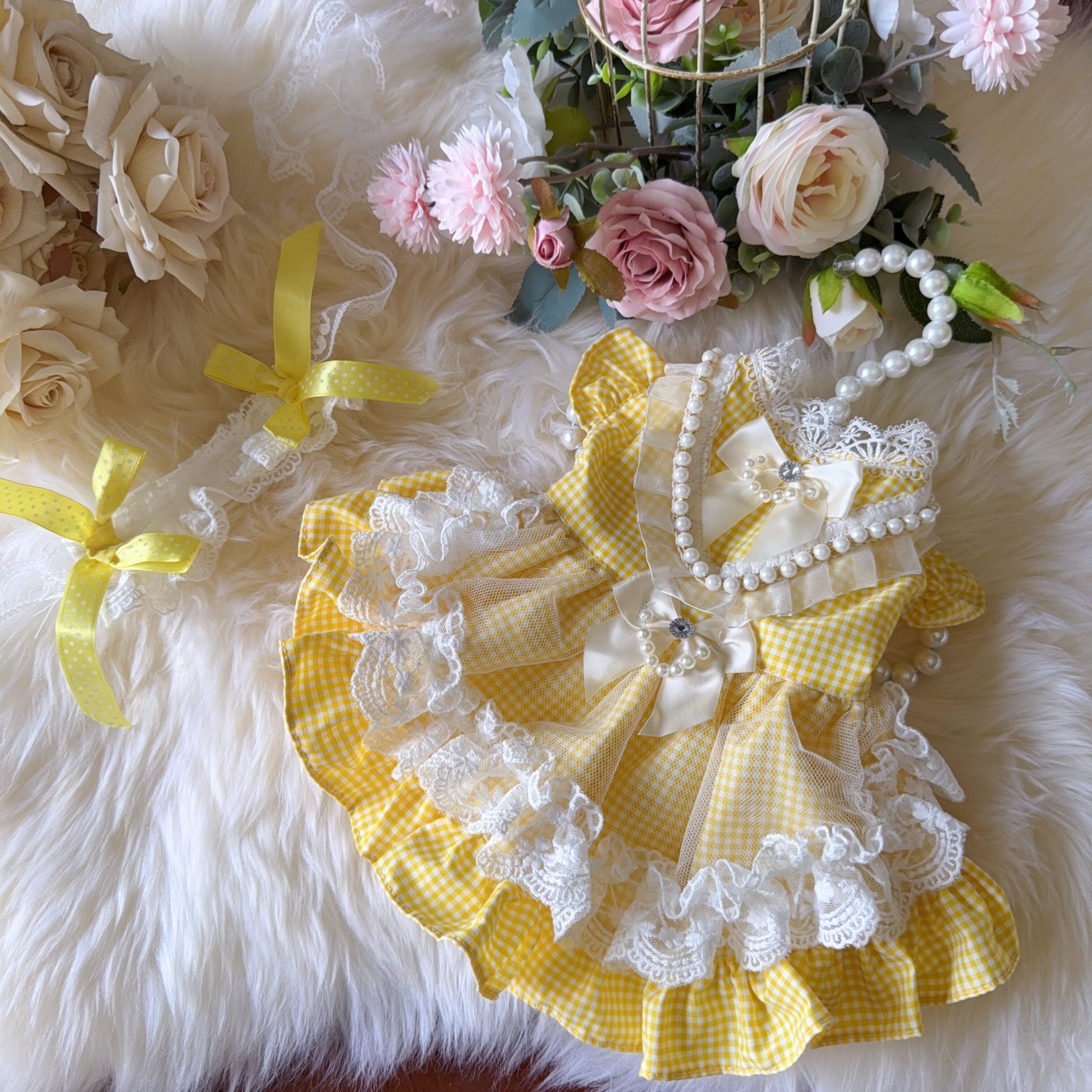 Amya - Yellow Gingham Lolita Pet Dress Pet Dress Amya