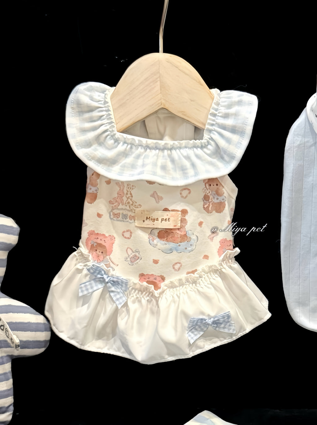 Bear Print Gingham Collar Pet Dress for Small Dogs & Cats Pet Dress Miya