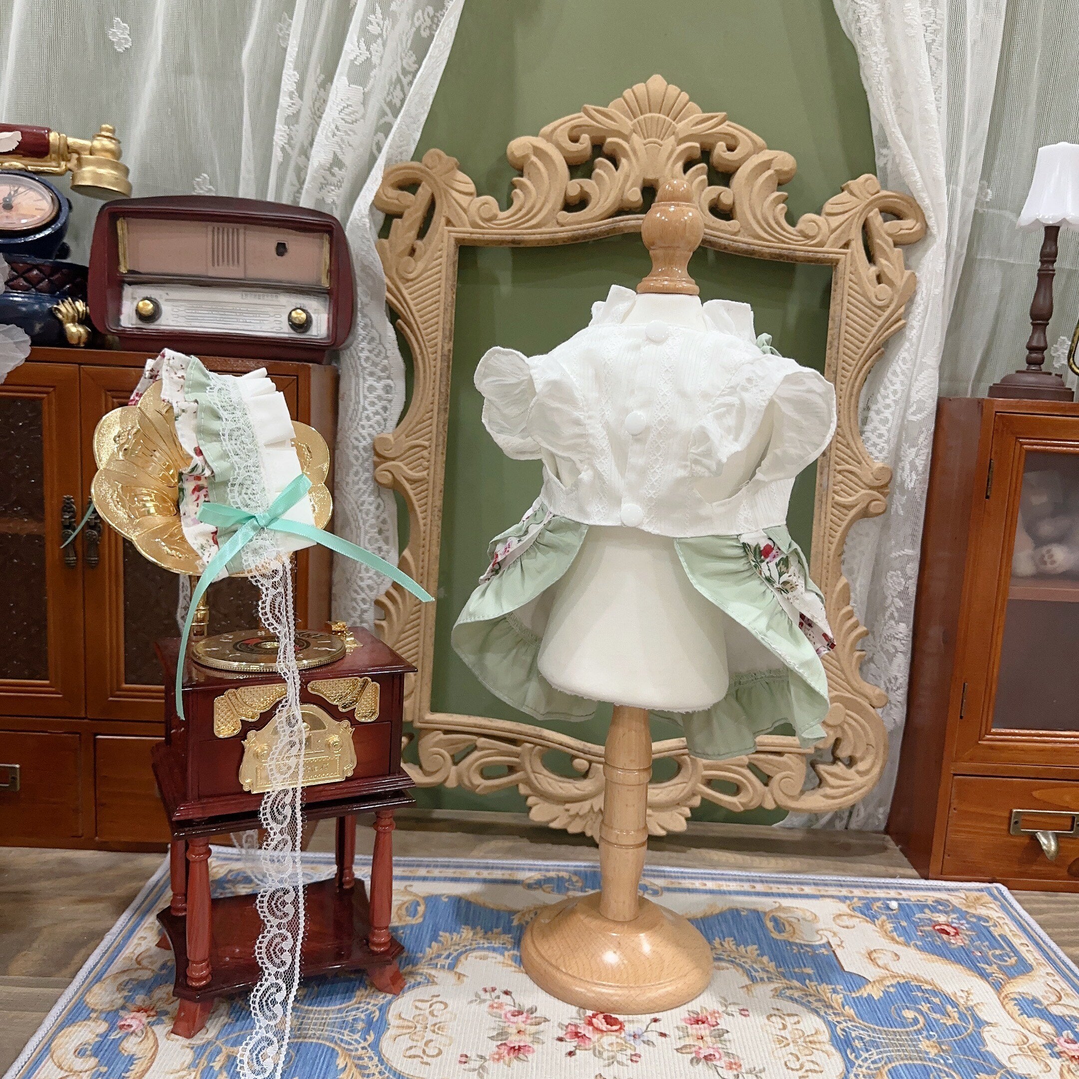 Amya - Mint Floral Lolita Pet Dress Pet Dress Amya