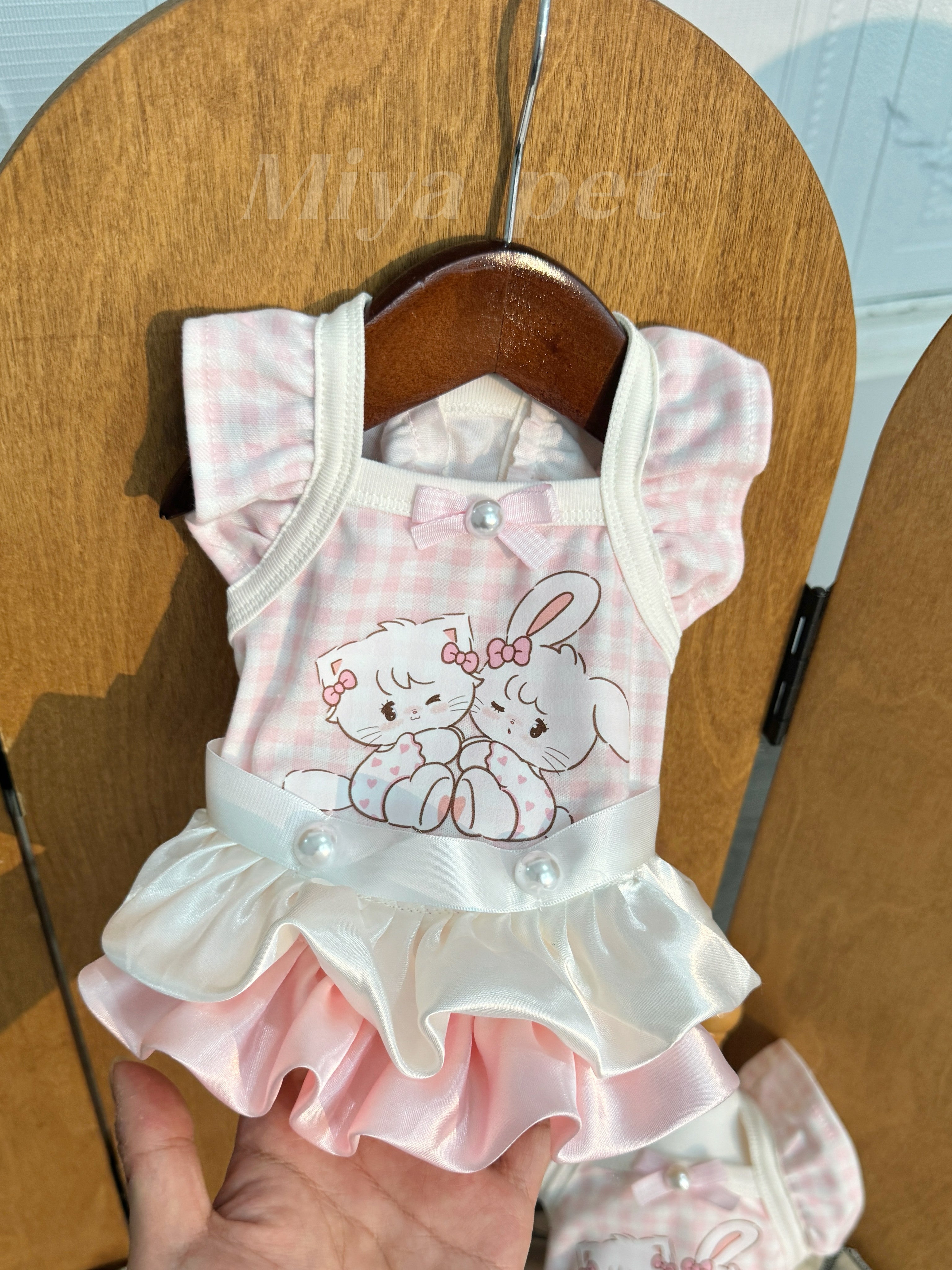 Pink Gingham Bunny Print Pet Dress Pet Dress Miya