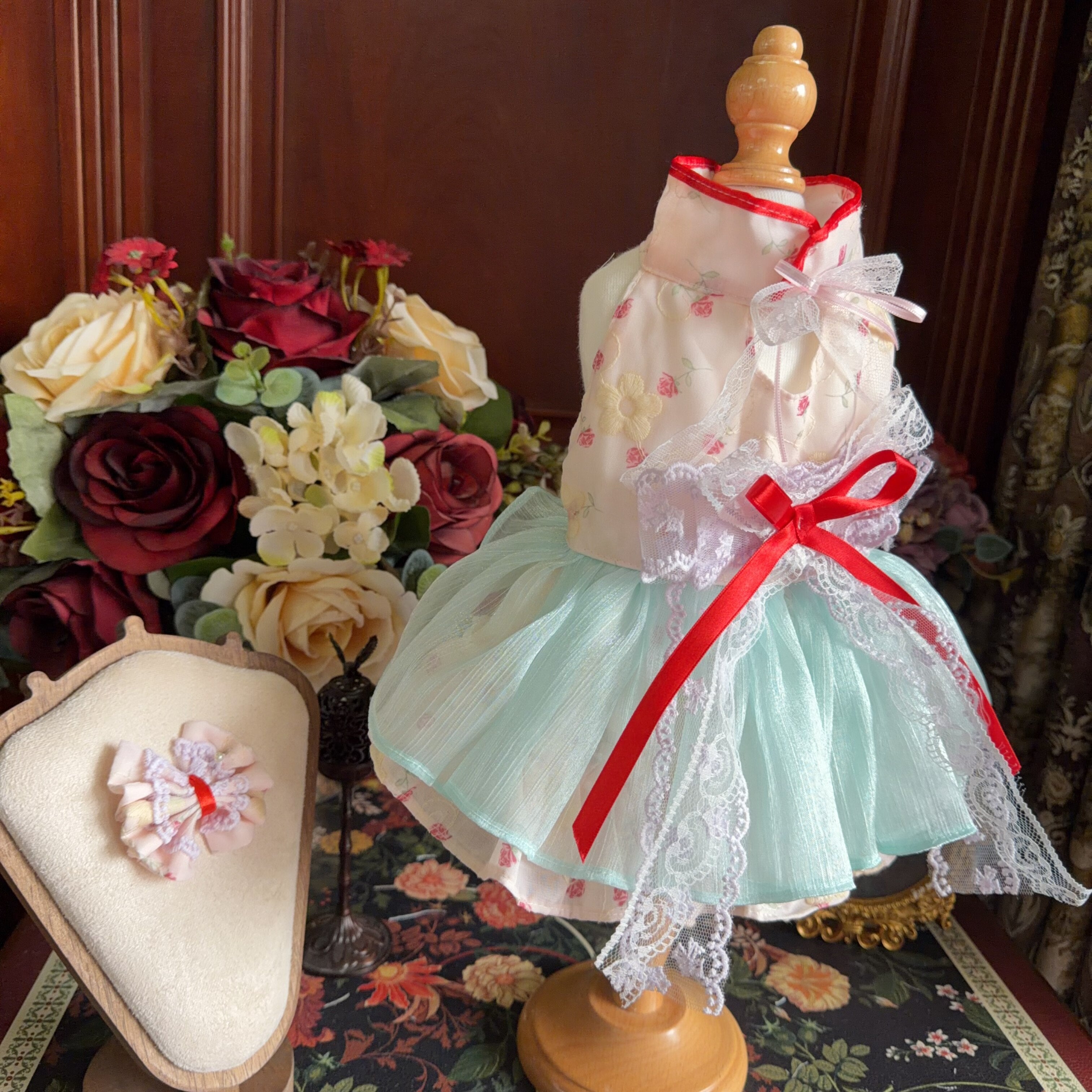 Amya - Mint Bow Lolita Pet Dress Pet Dress Amya