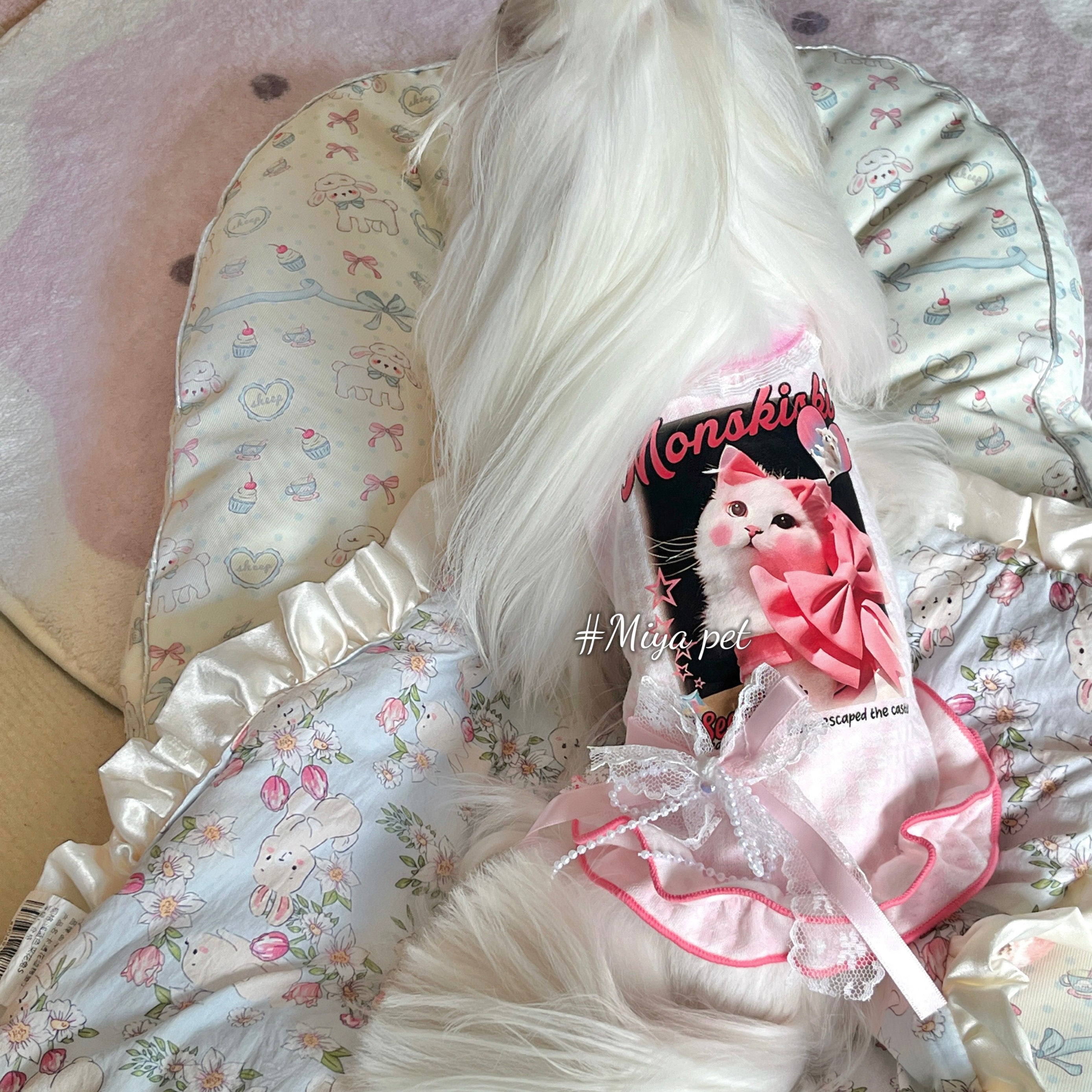 Pink Cat Print Cotton Pet Tank Top for Small Dogs & Cats Pet Top Miya