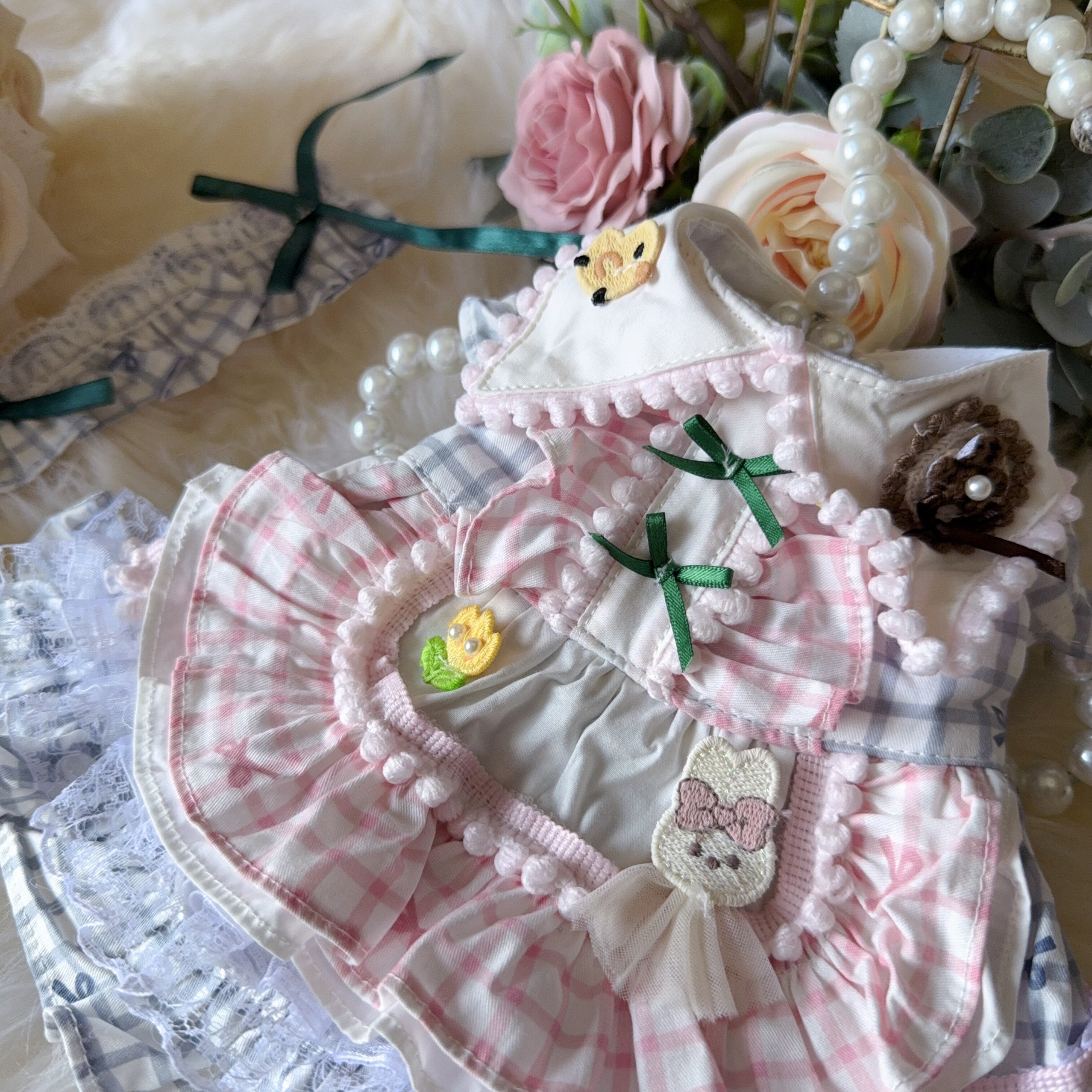 Amya - Pink & Gray Gingham Lolita Pet Dress Pet Dress Amya