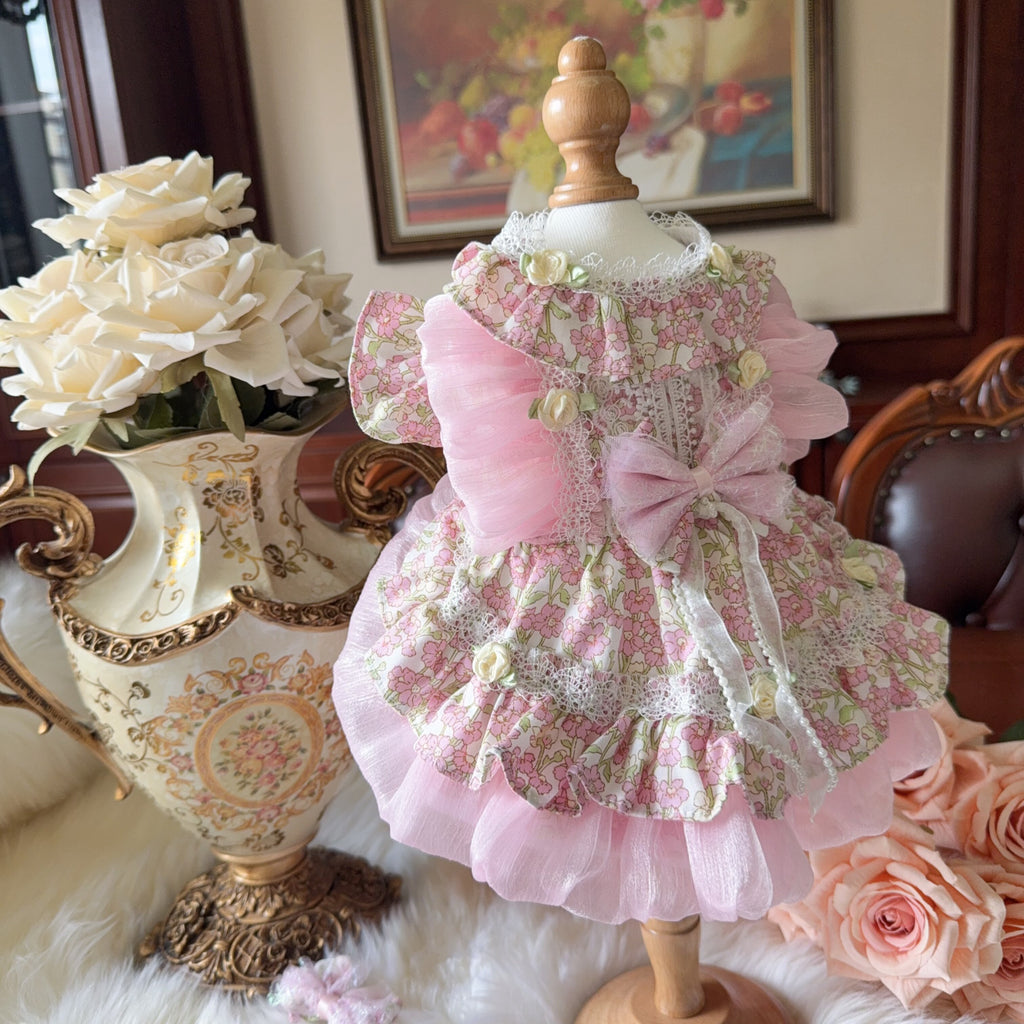 Amya - Pink Floral Ruffle Lolita Pet Dress Pet Dress Amya