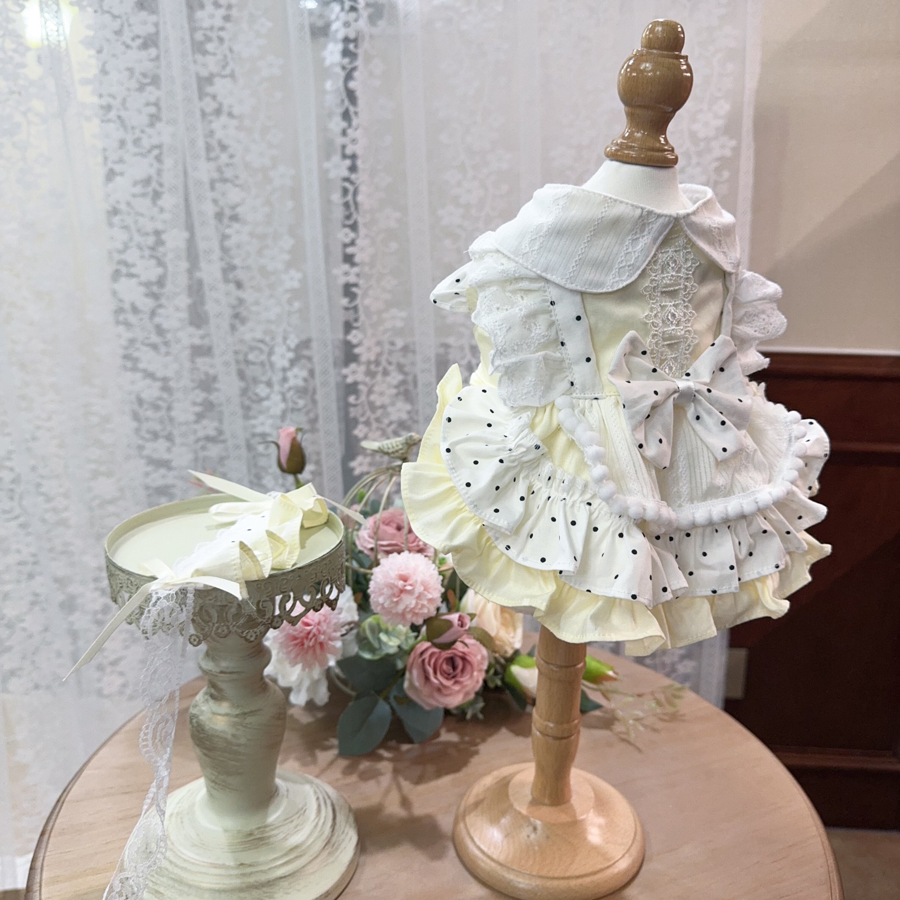 Amya - Cream Polka Dot Peter Pan Lolita Pet Dress Pet Dress Amya