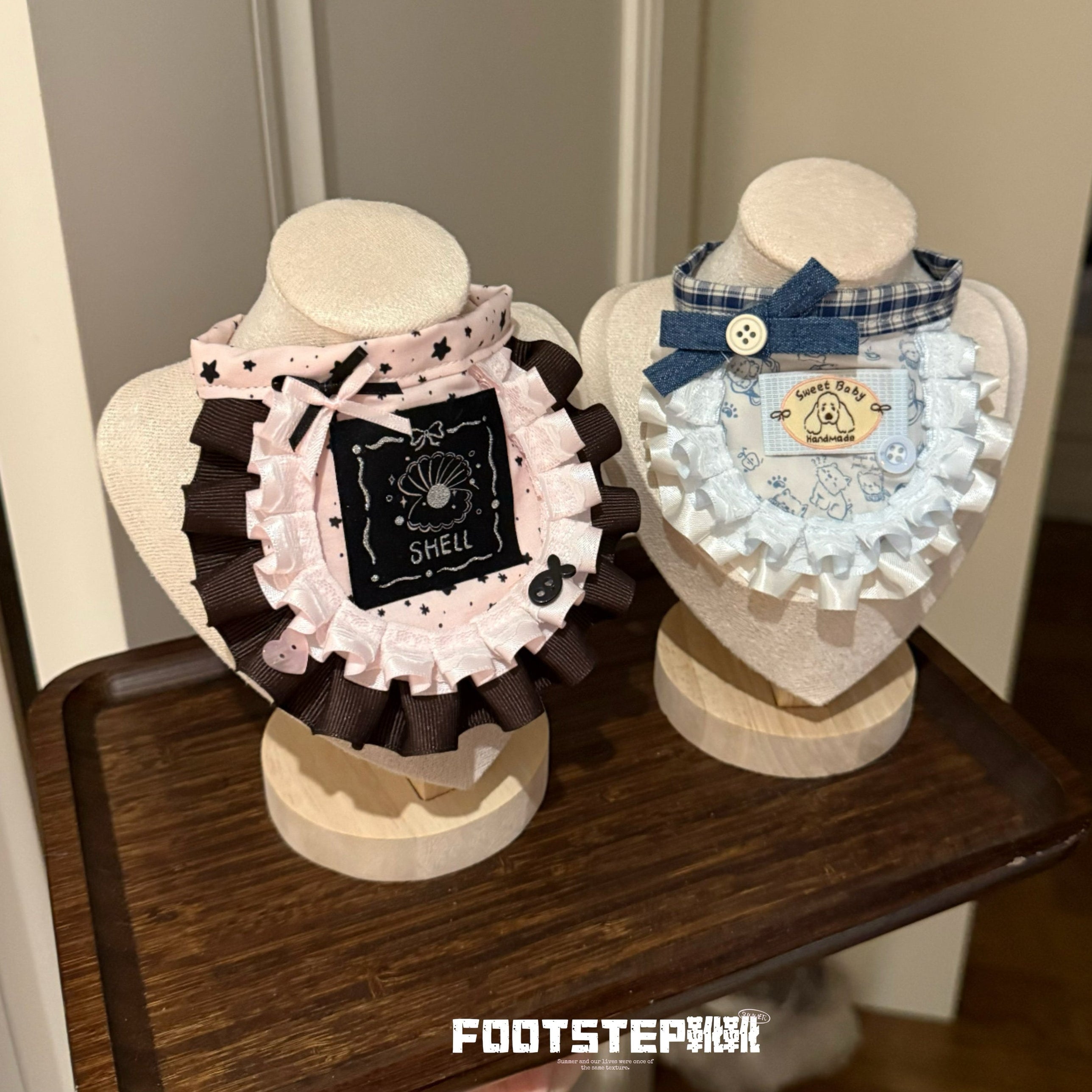 FOOTSTEP - Black Pink Shell Double Ruffle Pet Bib Pet Bibs FOOTSTEP