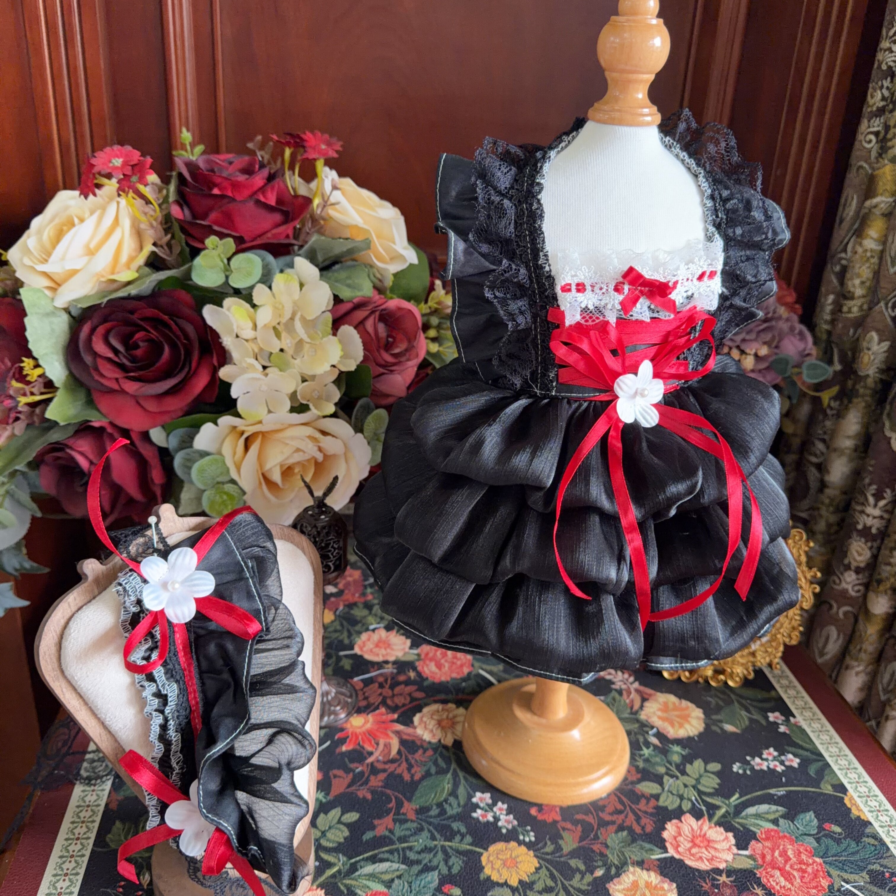 Amya - Red Ribbon Gothic Pet Dress Pet Dress Amya