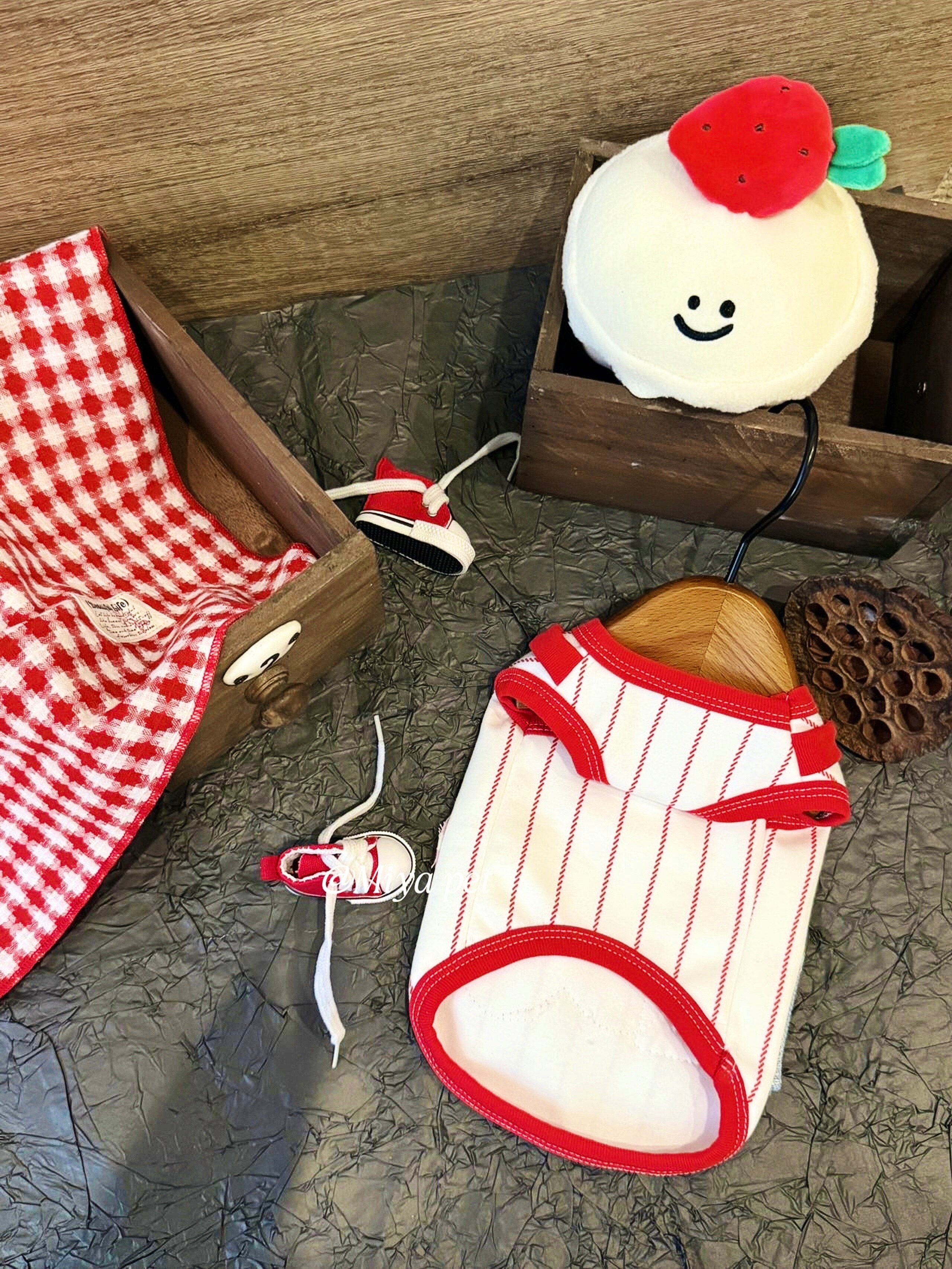 Red Striped Flower Appliqué Pet Tank Top Pet Top Miya
