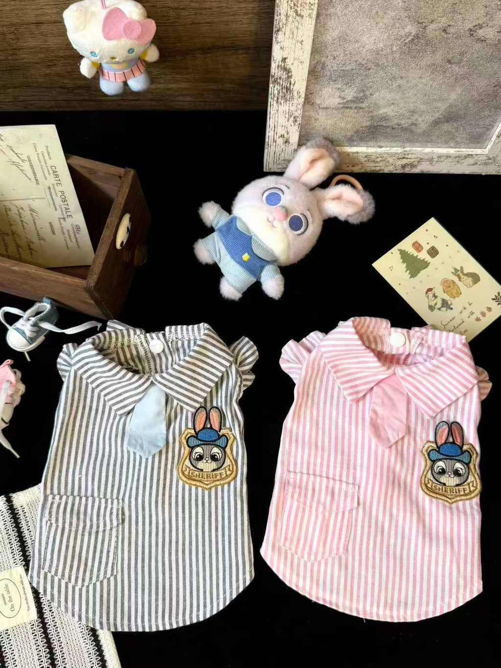 Striped Bunny Patch Pet Shirt Pet Top Miya