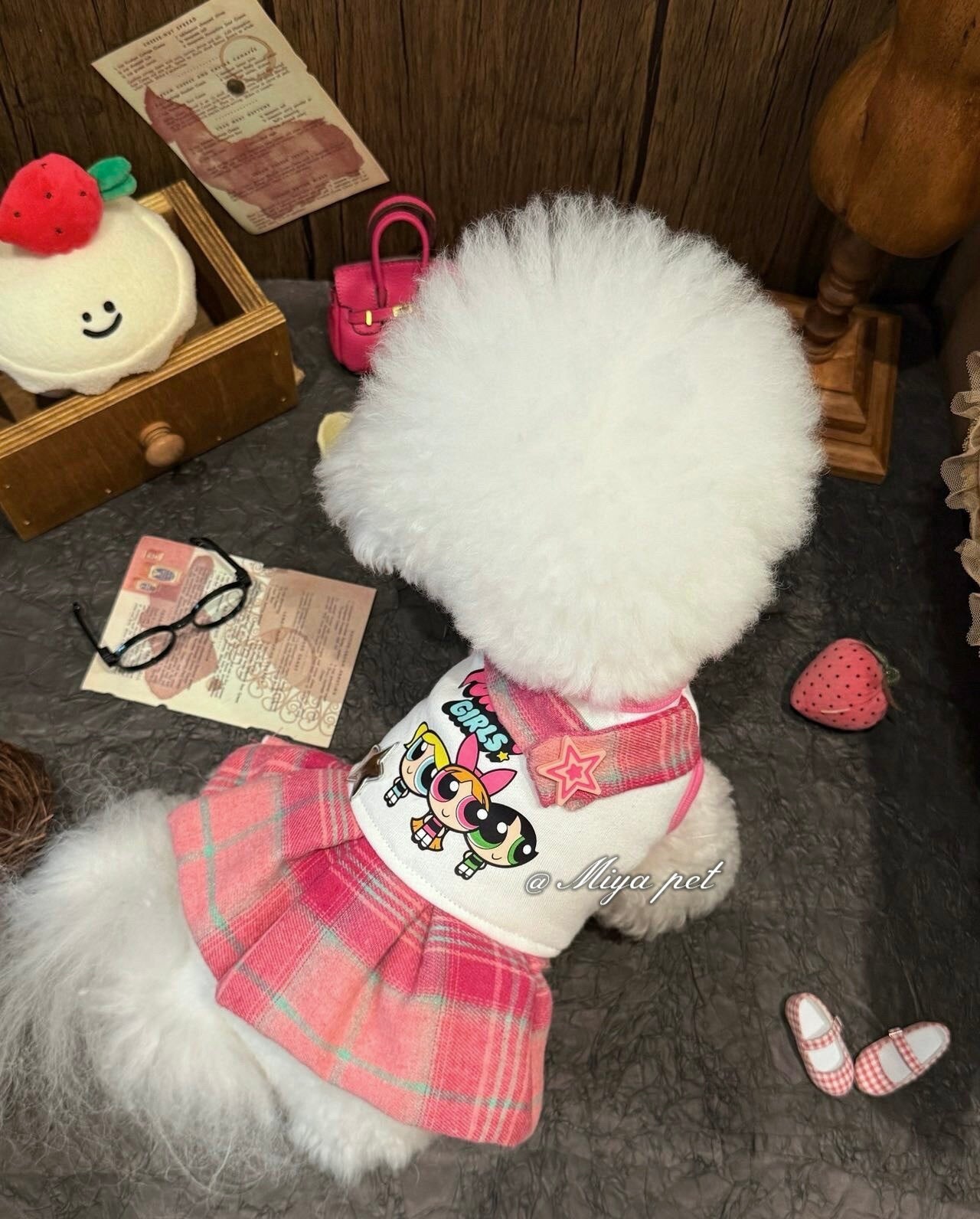 Fleece Lined Plaid Collar Pet Dress for Small Dogs & Cats Pet Dress Miya